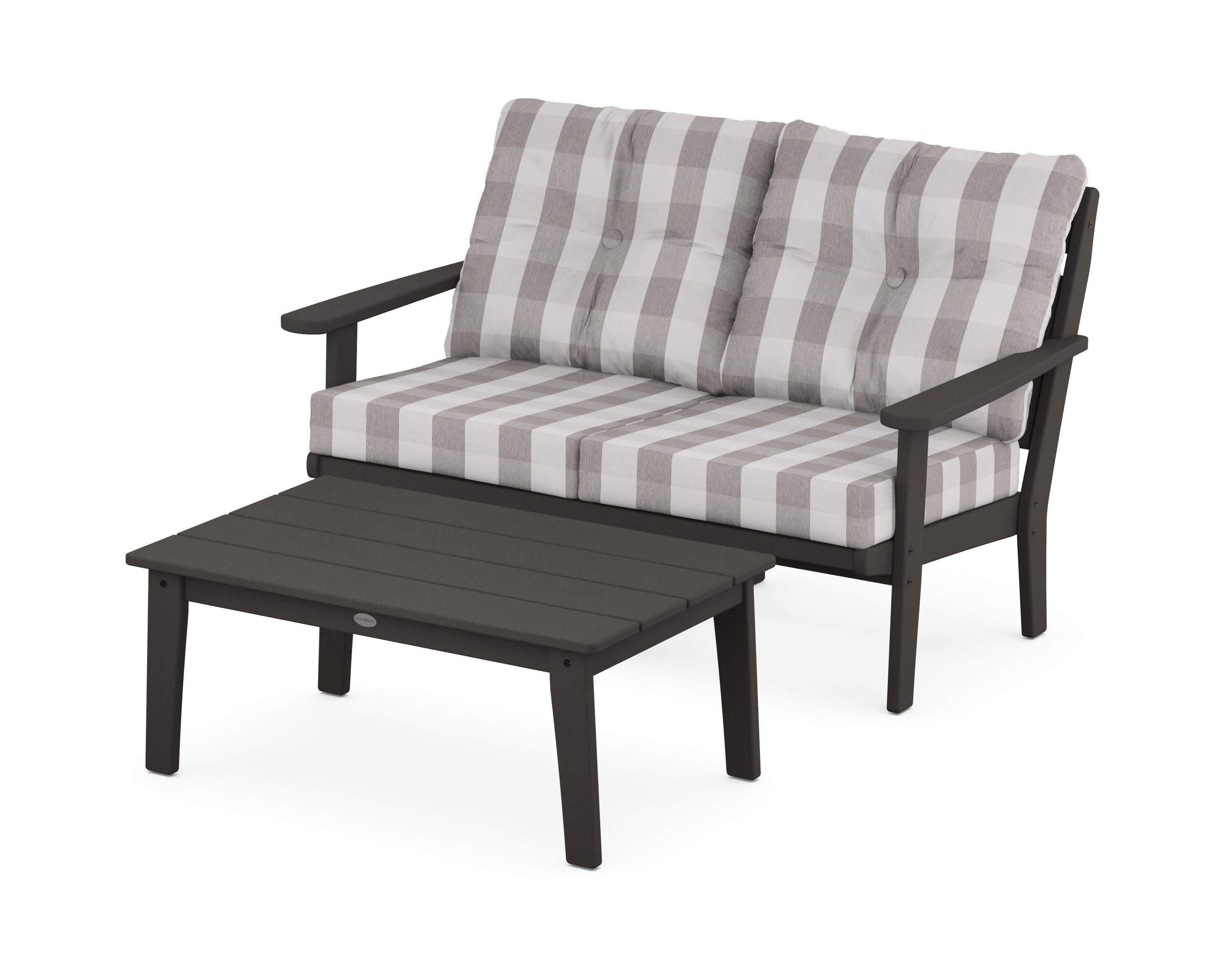 Lakeside 2-Piece Lounge Loveseat Set in Vintage Coffee / Buffalo Plaid Grey Mist