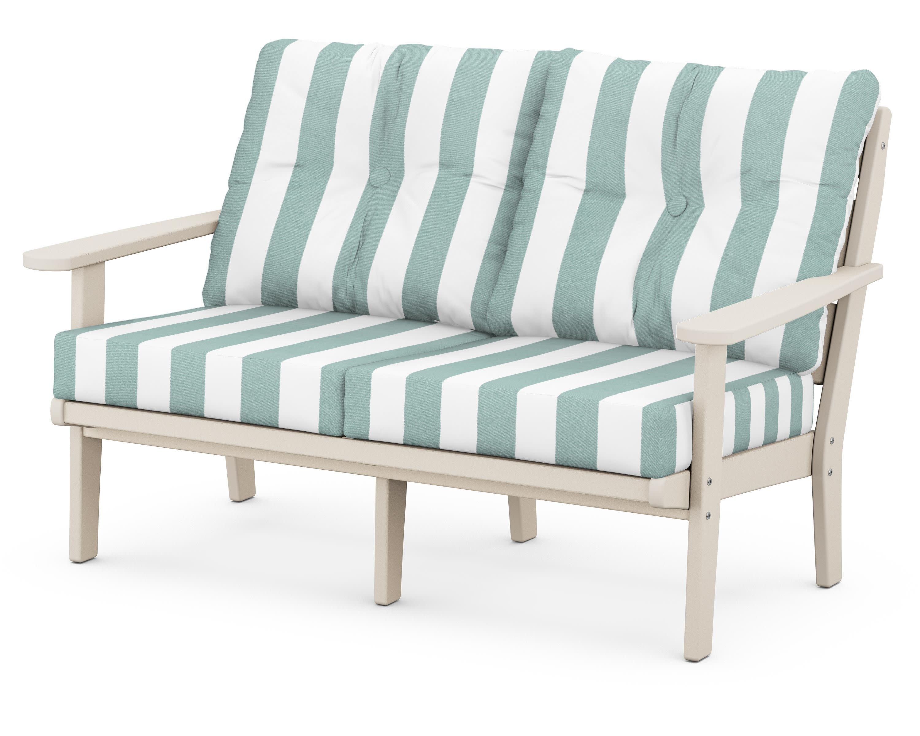 Lakeside Deep Seating Loveseat in Sand / Cabana Stripe Glacier Spa