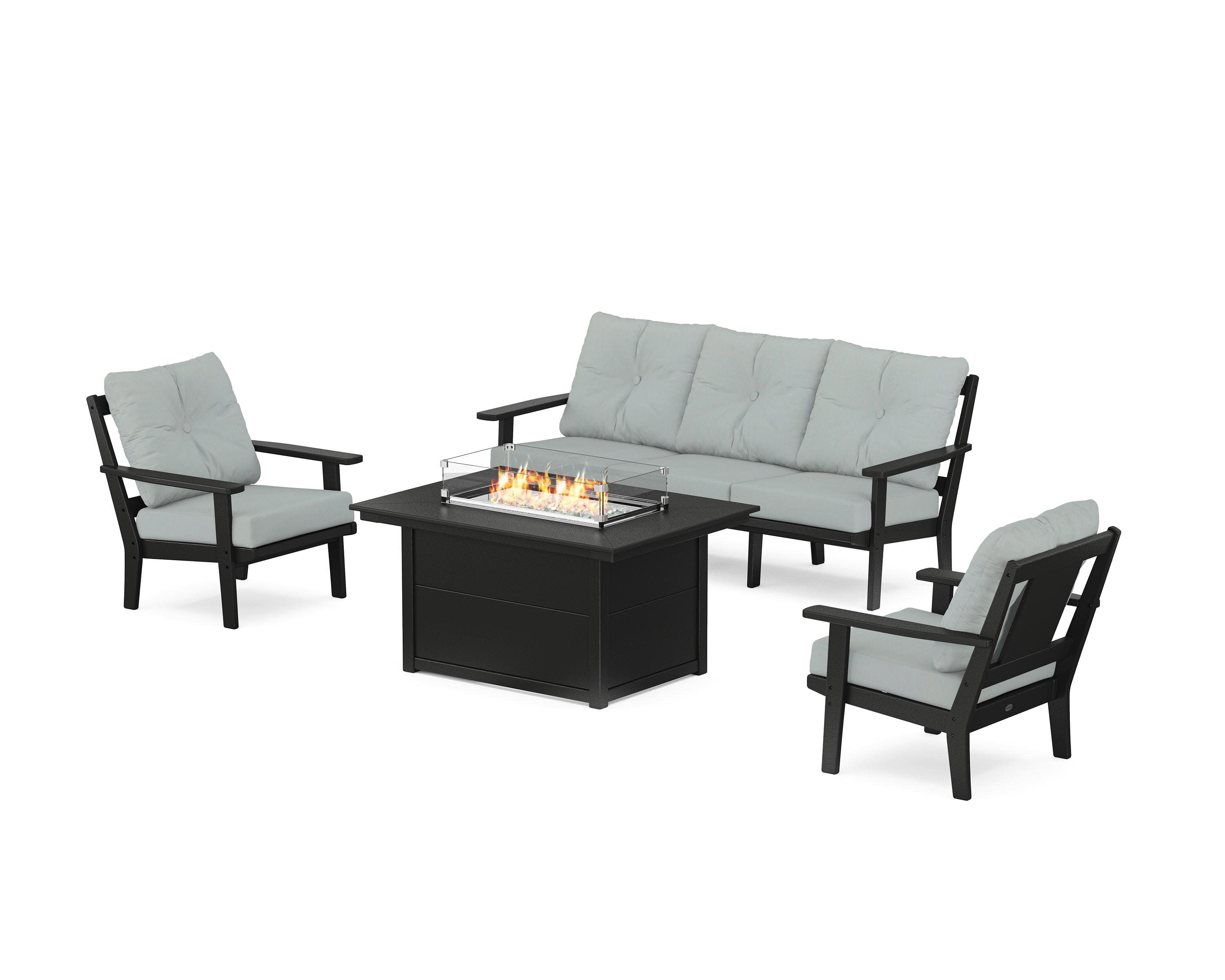 Prairie Deep Seating Fire Pit Table Set in Black / Spa