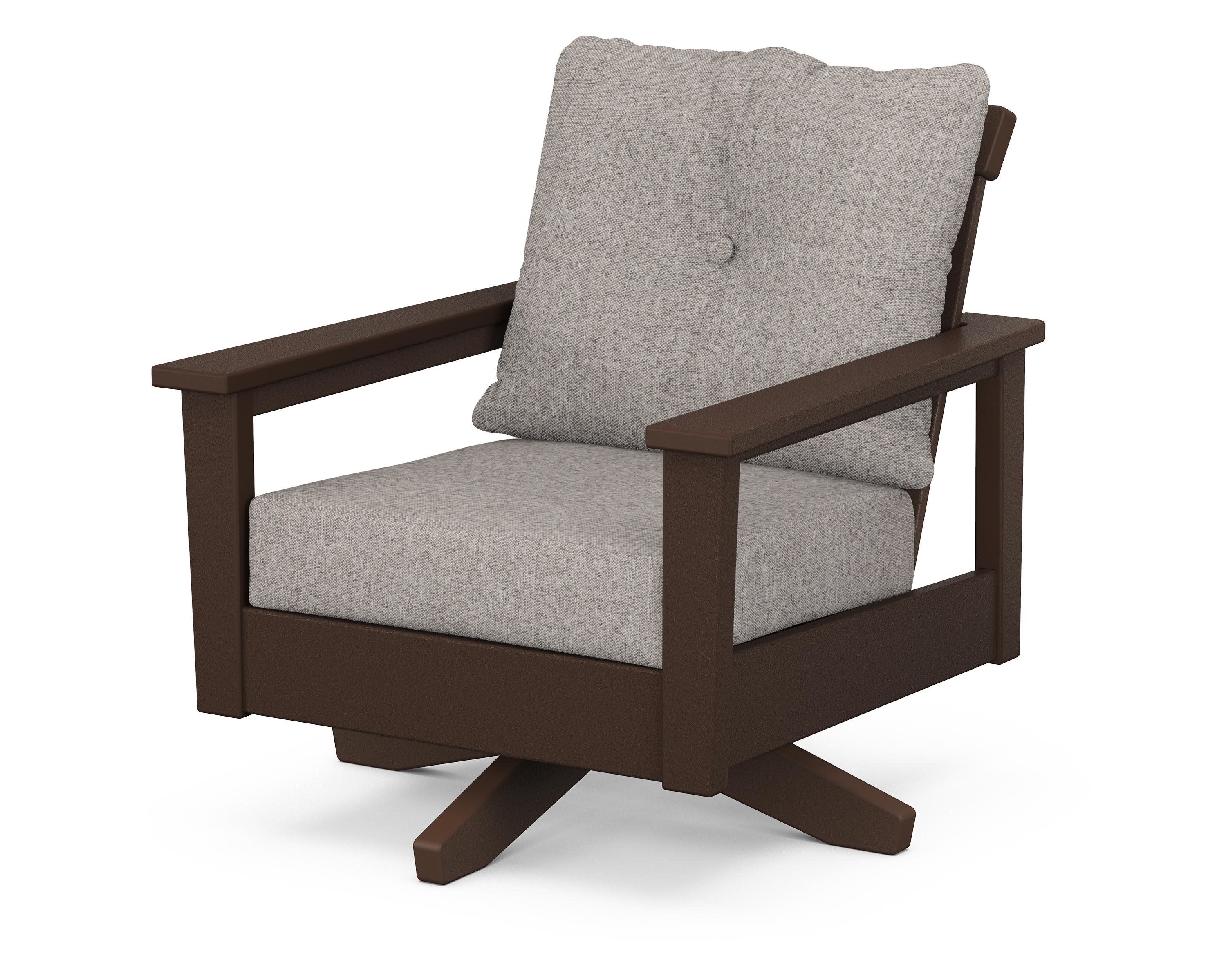 Prescott Deep Seating Swivel Chair in Mahogany / Weathered Tweed