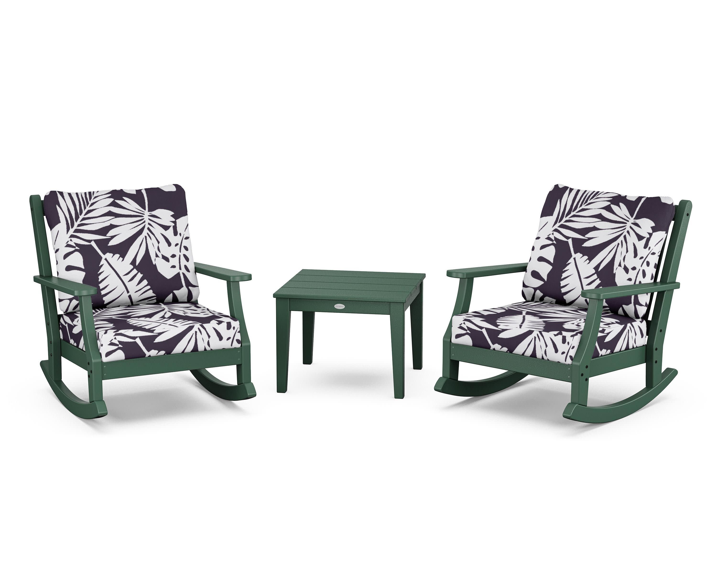 Wovendale 3-Piece Deep Seating Rocker Set in Green / Leaf Navy
