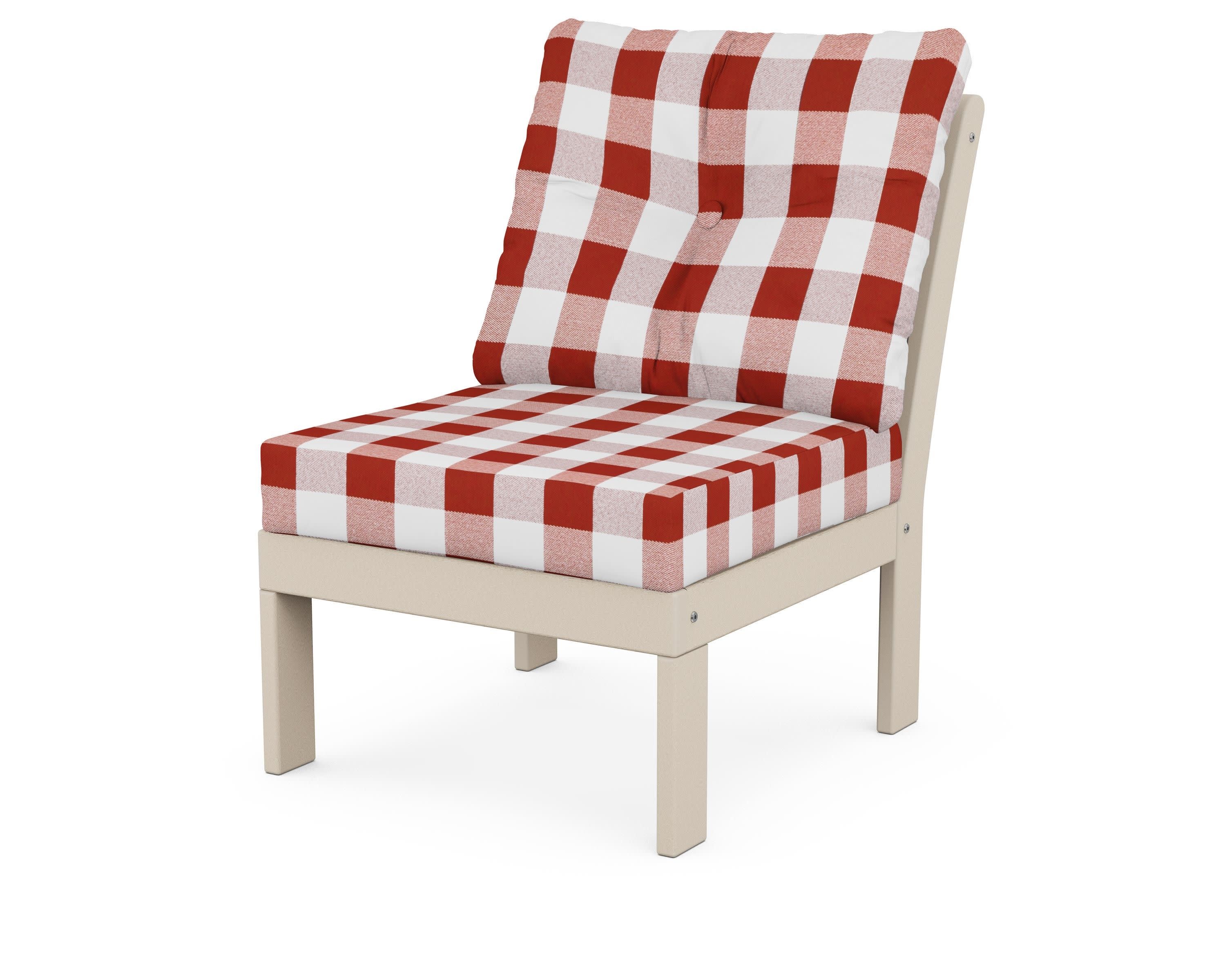 Vineyard Modular Armless Chair in Sand / Buffalo Plaid Crimson