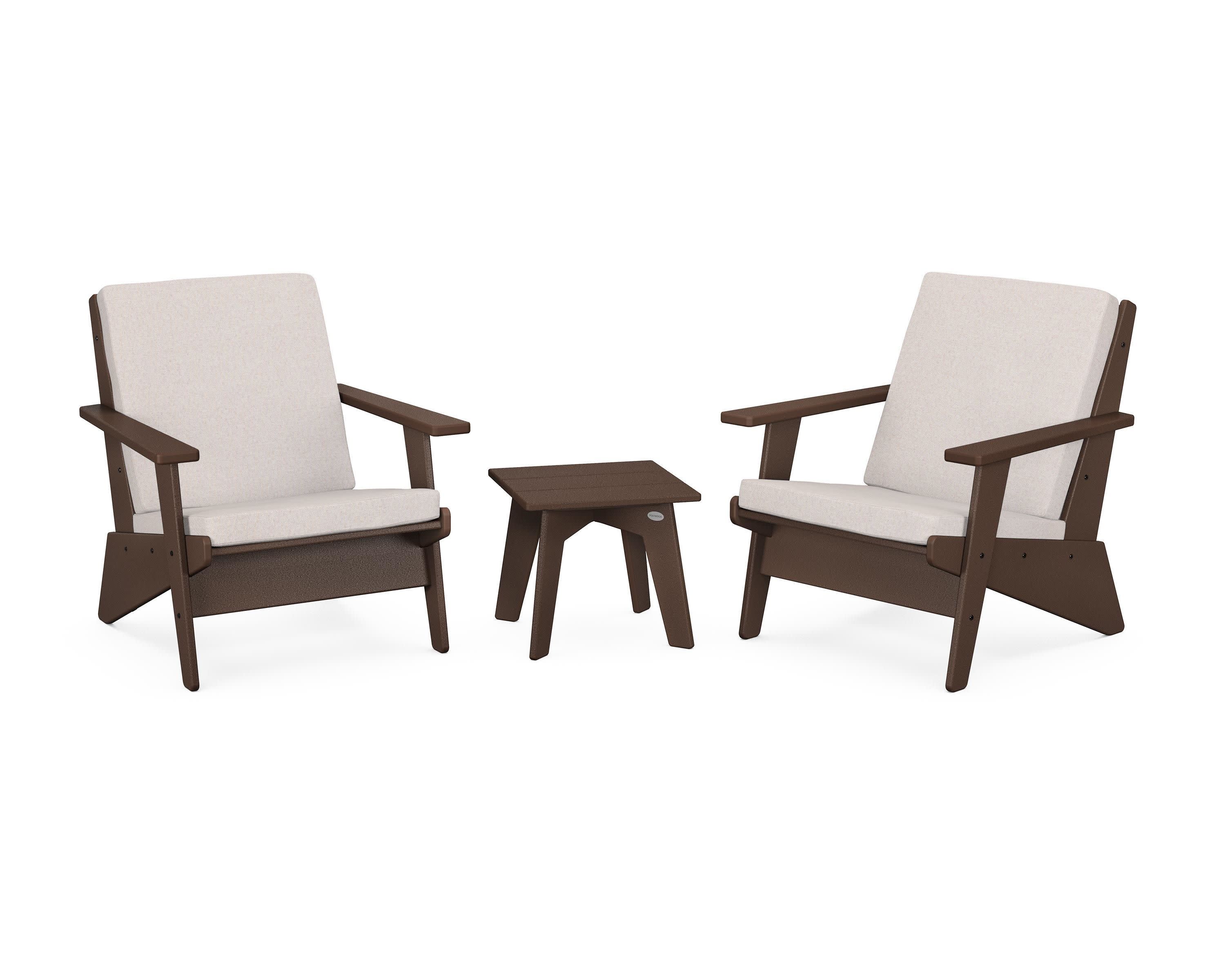 Riviera Modern Lounge 3-Piece Set in Mahogany / Dune Burlap
