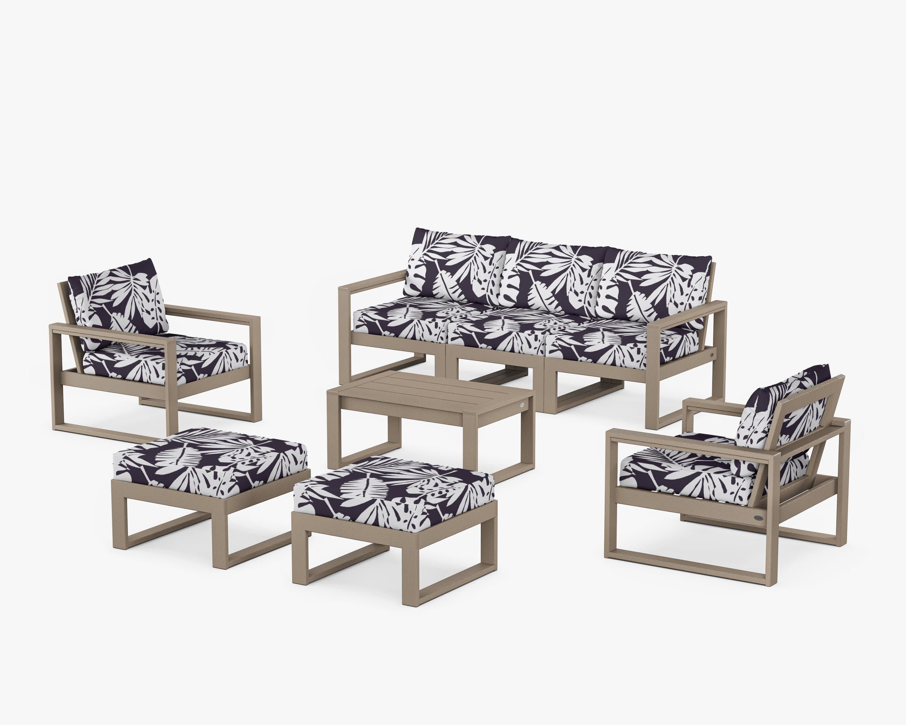 EDGE Sectional 8-Piece Lounge Sofa Set in Vintage Sahara / Leaf Navy