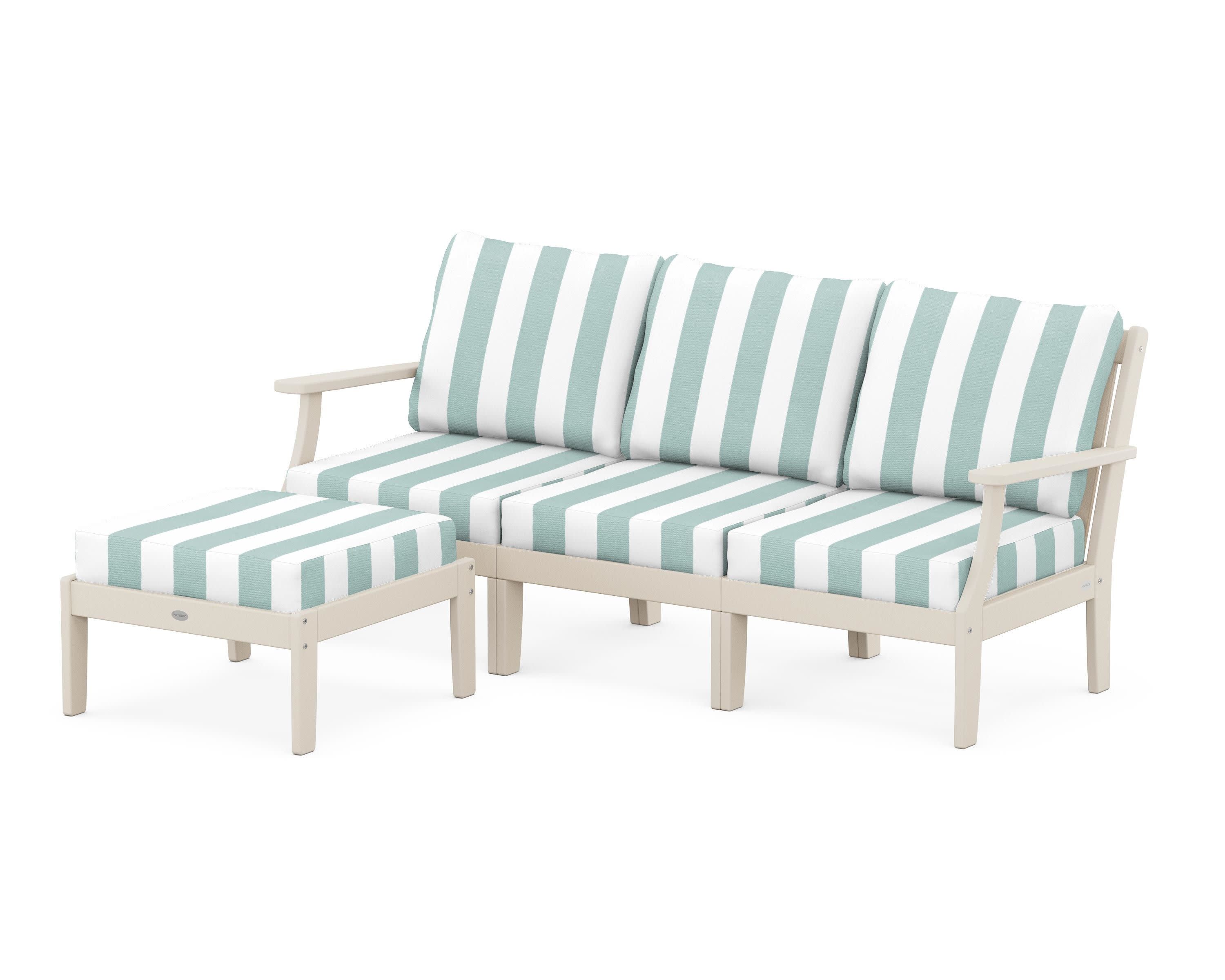 Braxton Modular 4-Piece Deep Seating Set with Ottoman in Sand / Cabana Stripe Glacier Spa