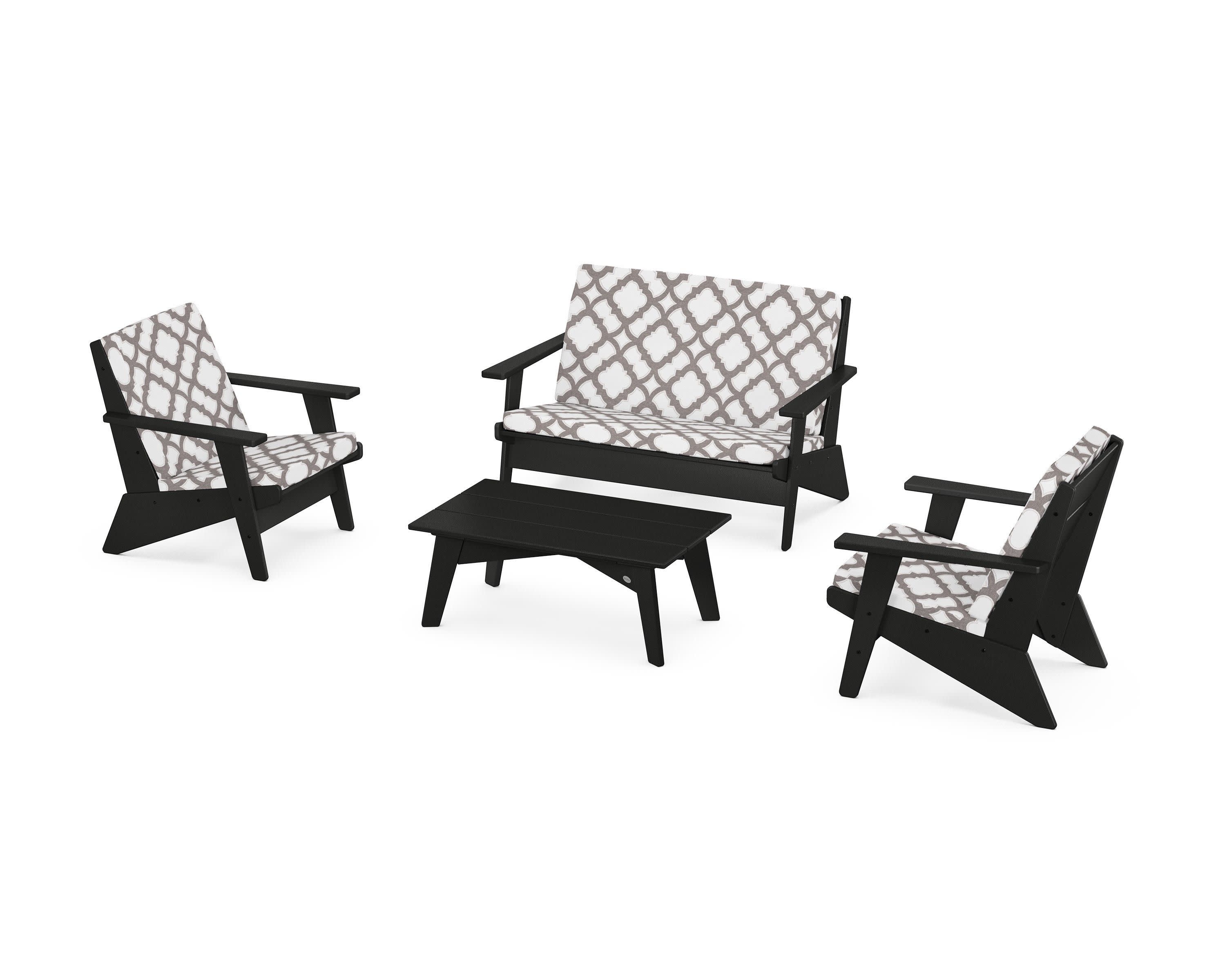 Riviera Modern Lounge 4-Piece Set in Black / Trellis Grey Mist