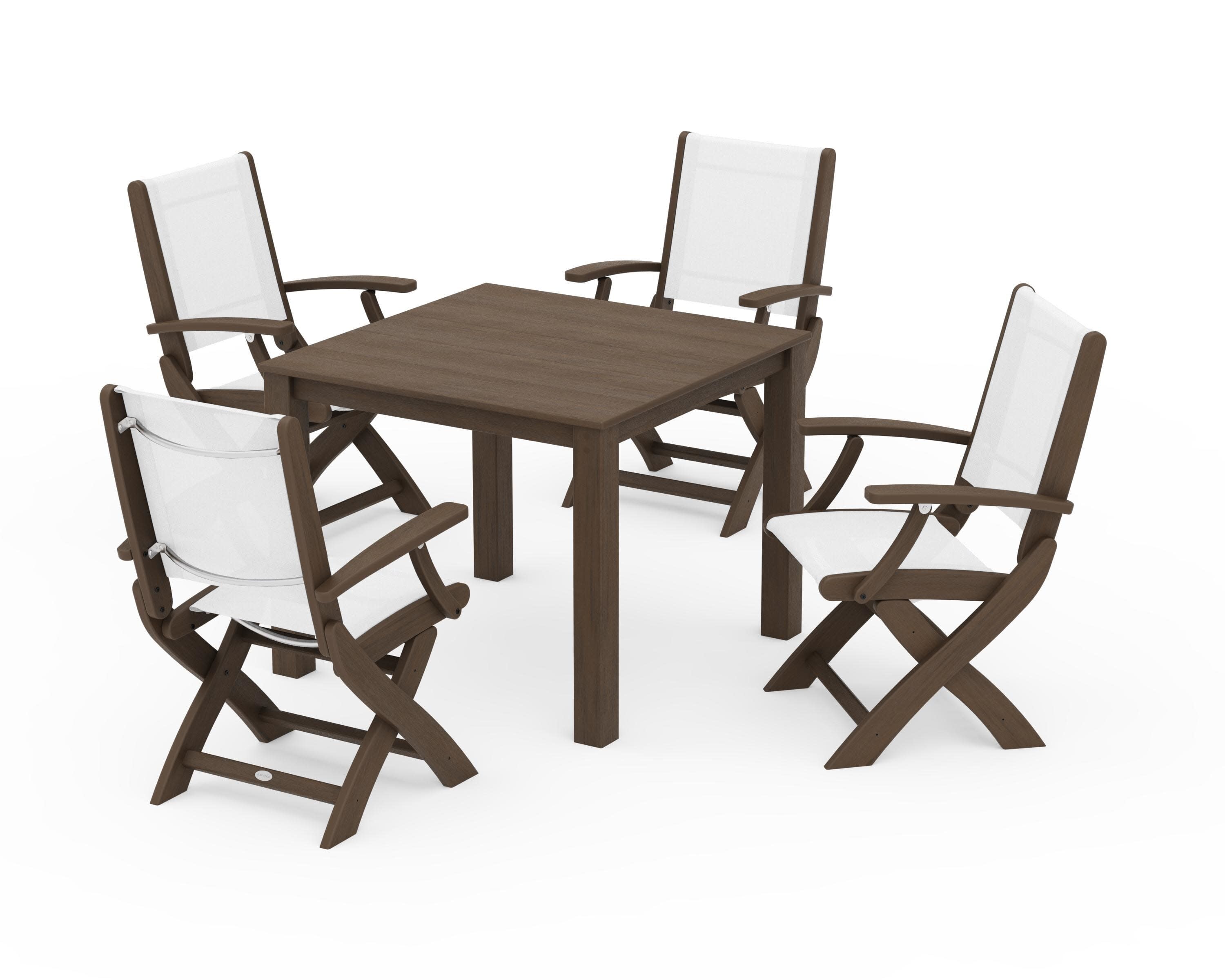 Coastal Folding Chair 5-Piece Parsons Dining Set in Kona / White Sling