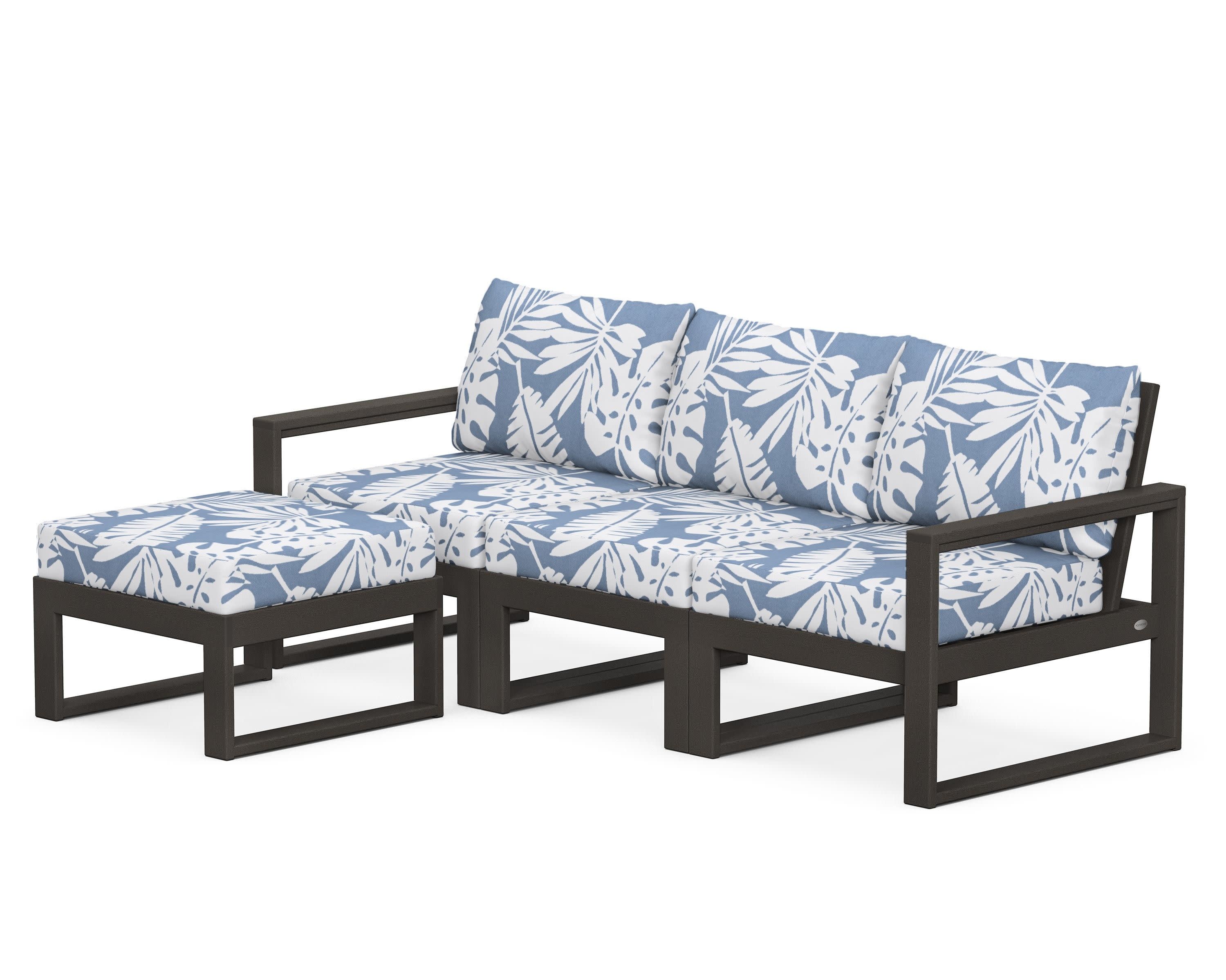 EDGE 4-Piece Modular Deep Seating Set with Ottoman in Vintage Coffee / Leaf Sky Blue