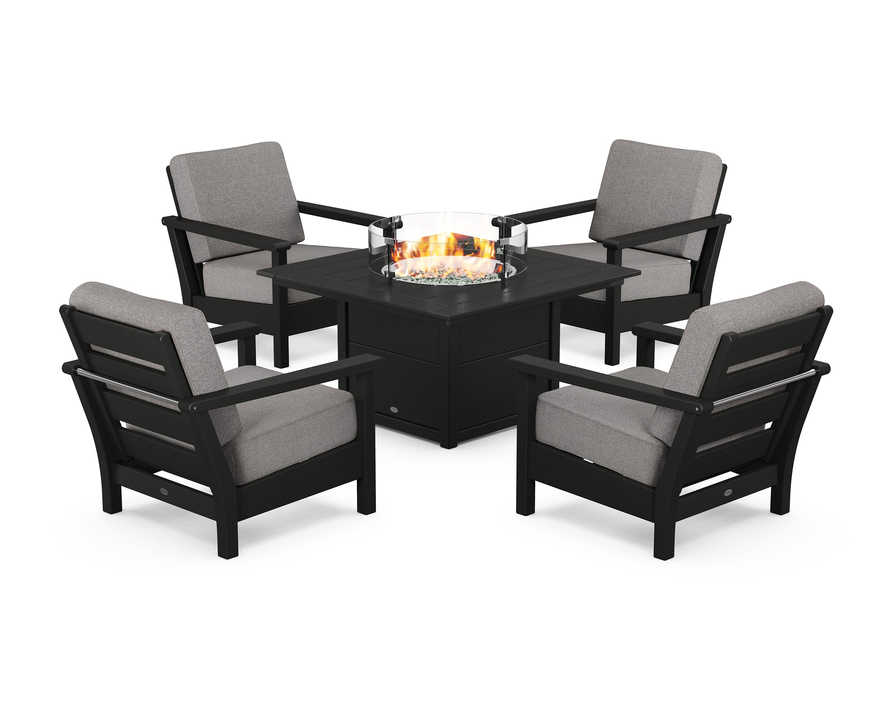 Harbour 5-Piece Conversation Set with Fire Pit Table in Black / Grey Mist