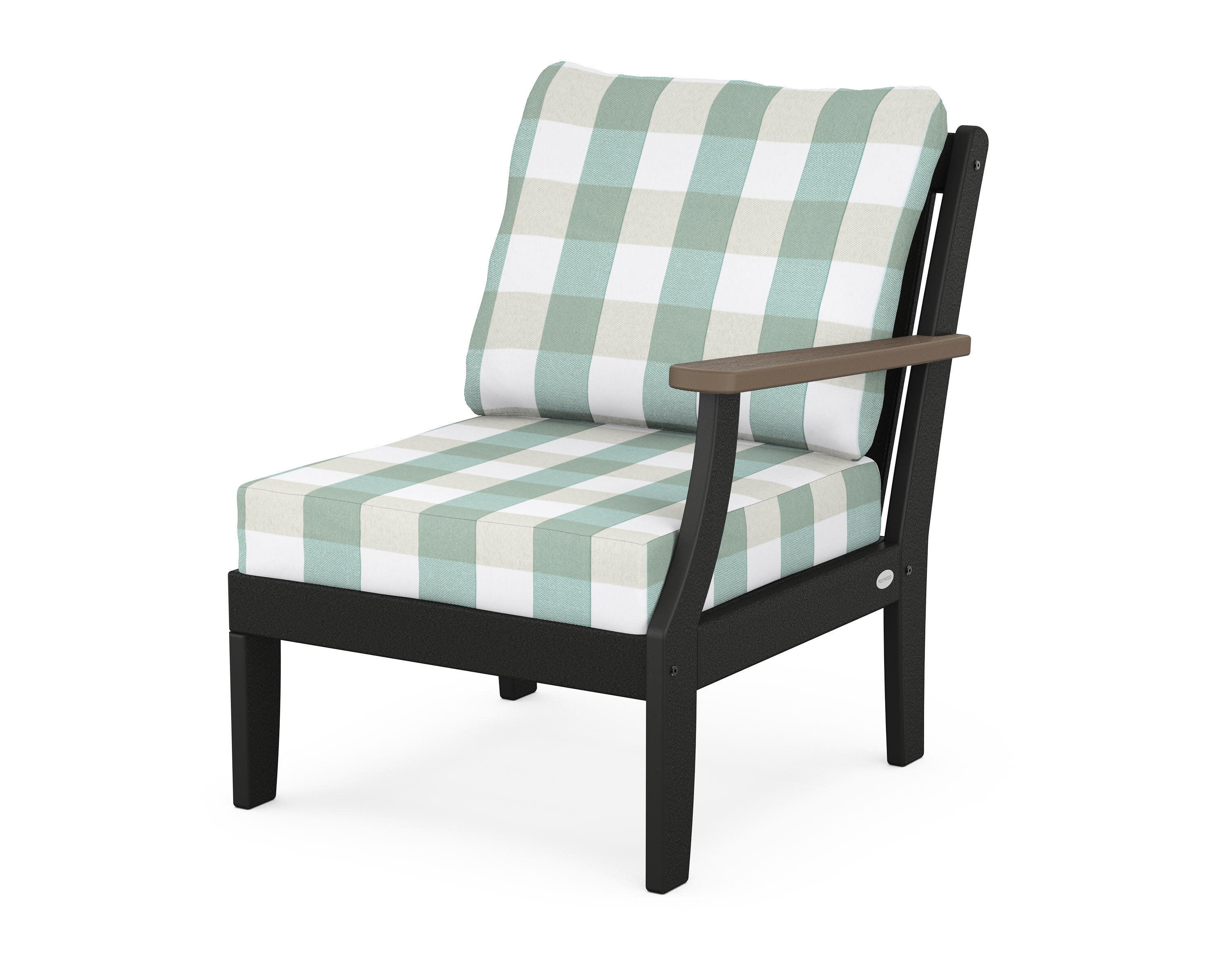 Braxton Modular Right Arm Chair in Black / Kona / Buffalo Plaid Glacier Spa