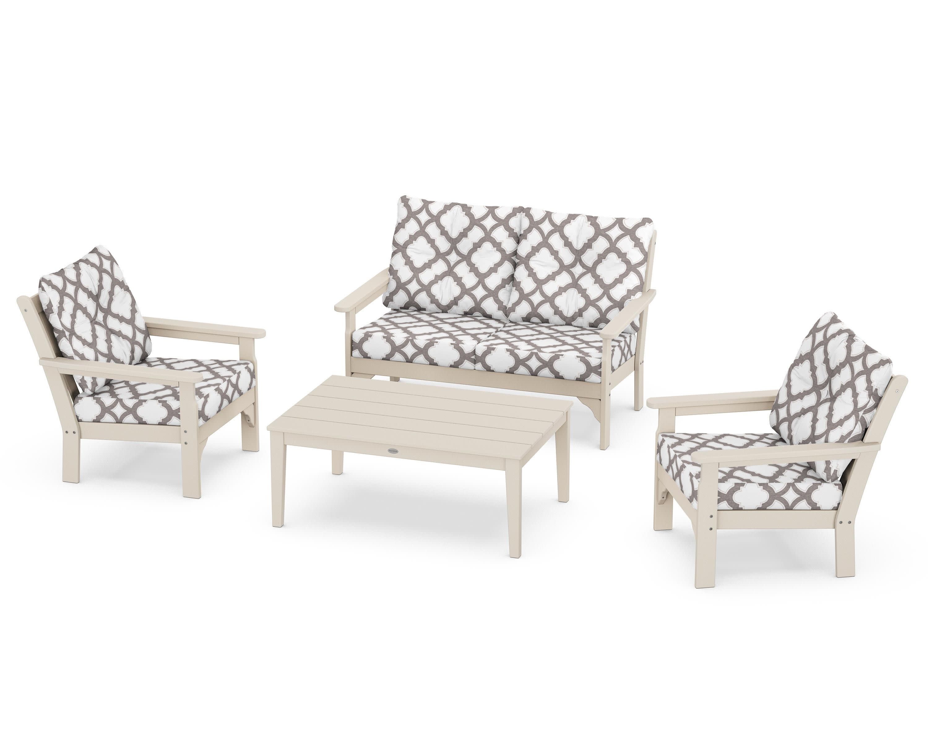 Vineyard 4-Piece Deep Seating Set in Sand / Trellis Grey Mist