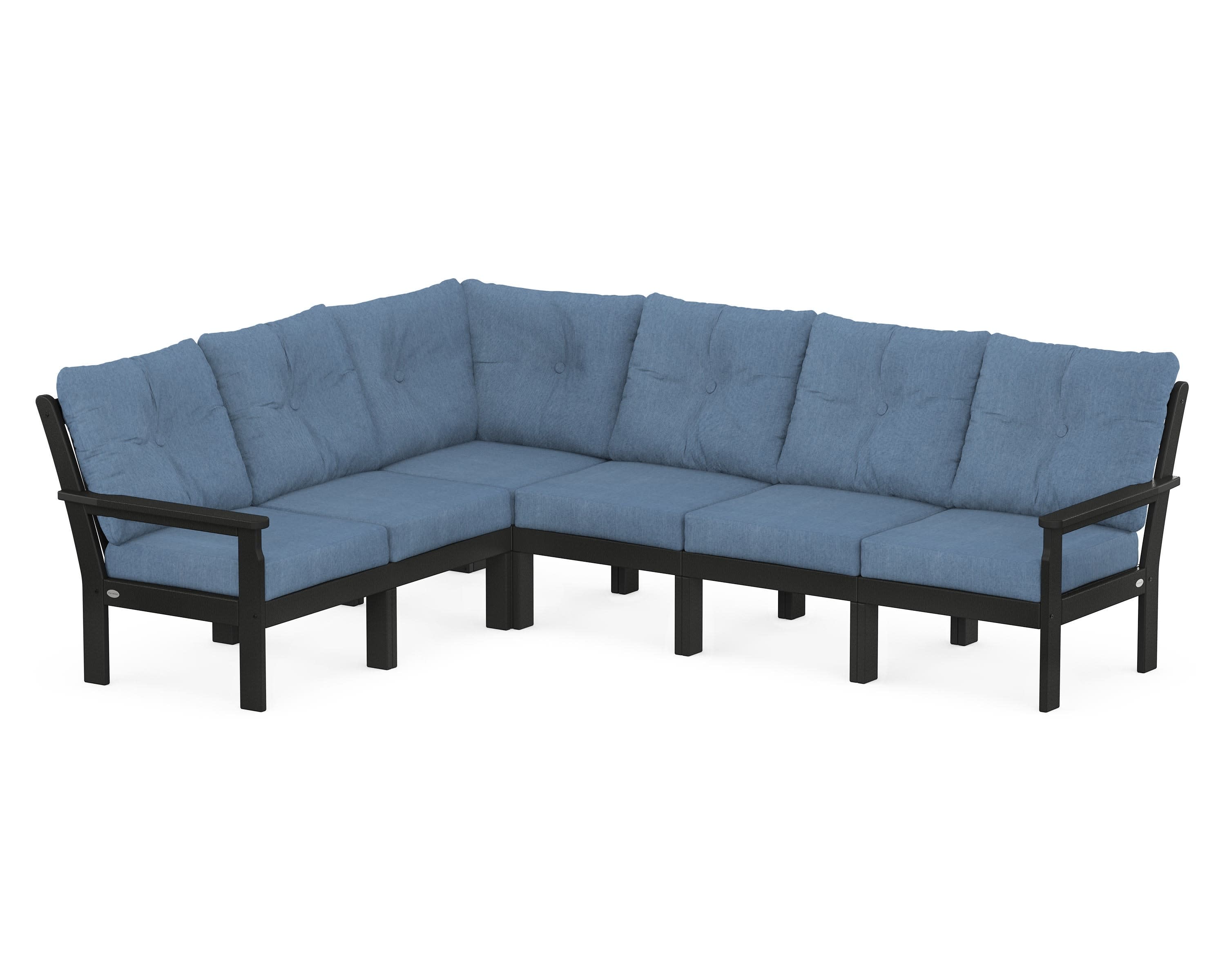 Vineyard 6-Piece Sectional in Black / Sky Blue