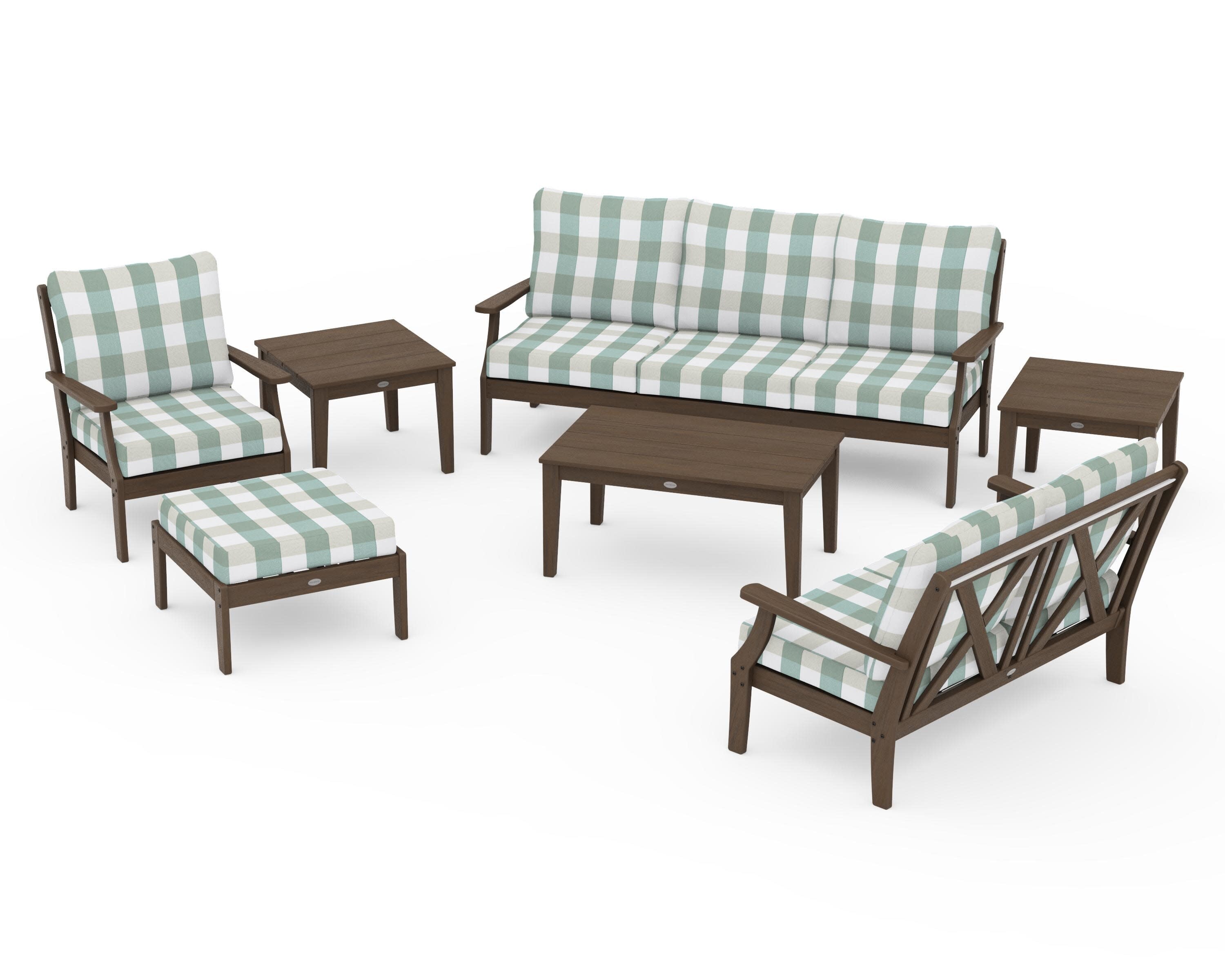 Braxton 7-Piece Deep Seating Set in Kona / Buffalo Plaid Glacier Spa