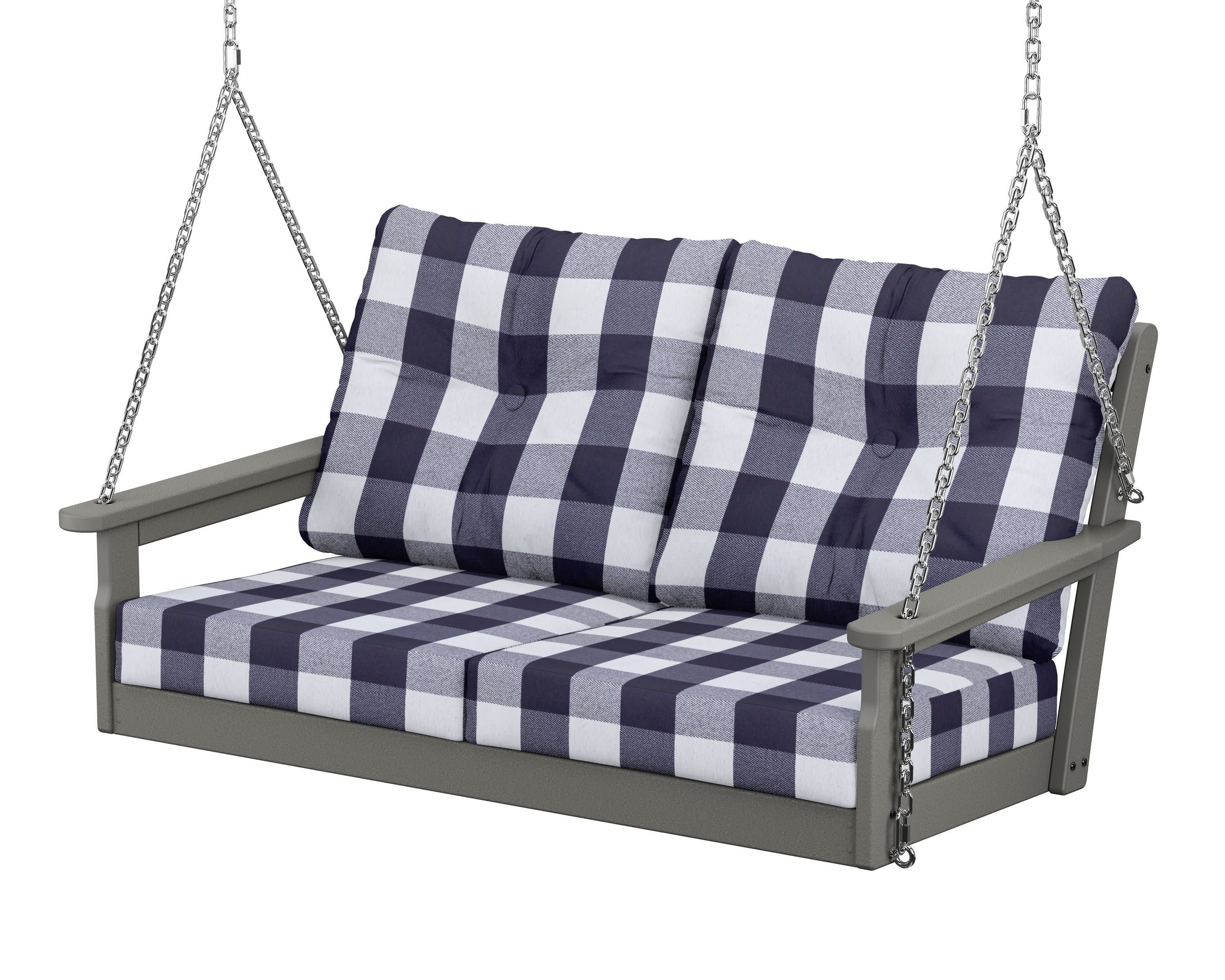 Vineyard Deep Seating Swing in Slate Grey / Buffalo Plaid Navy