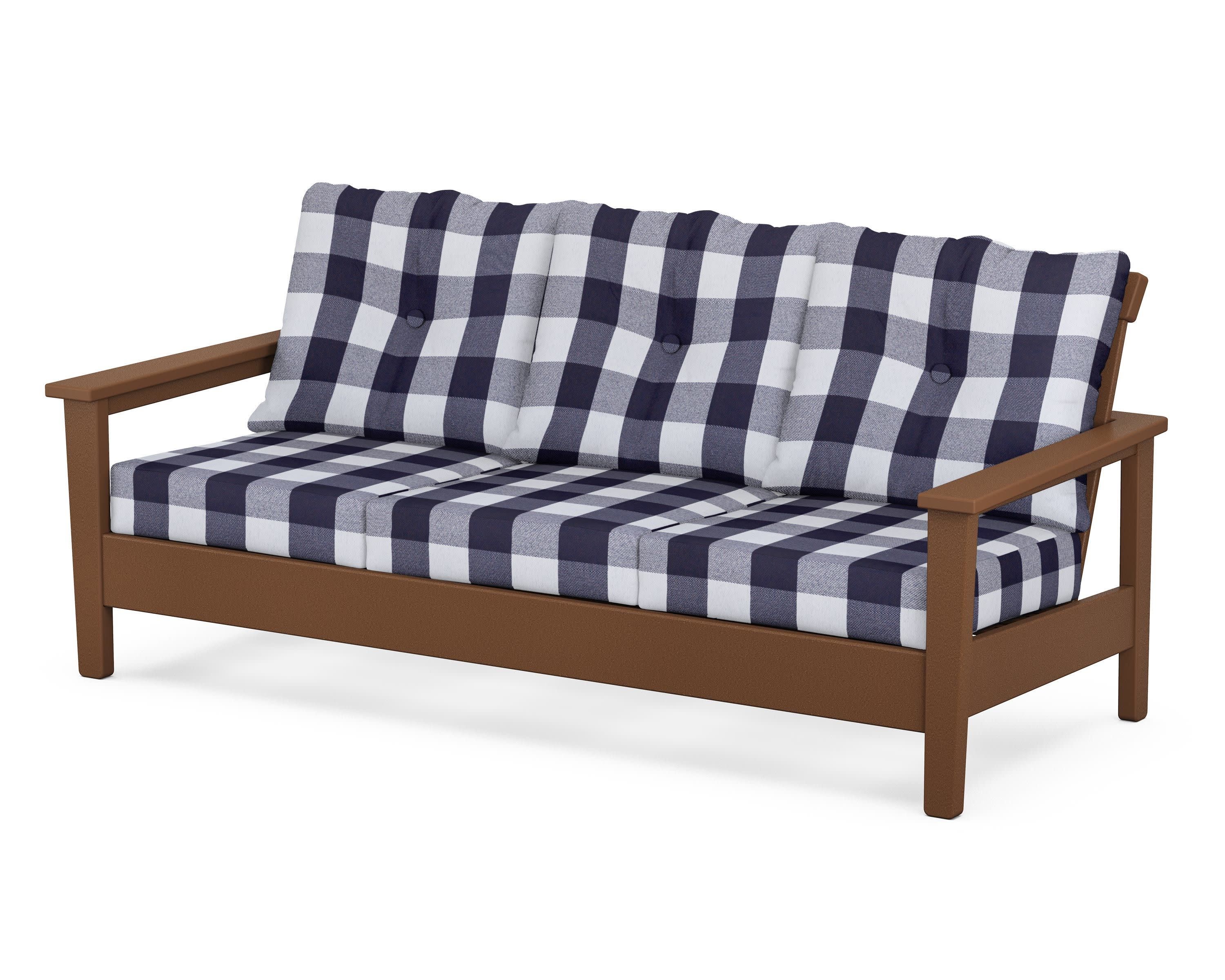 Prescott Deep Seating Sofa in Teak / Buffalo Plaid Navy