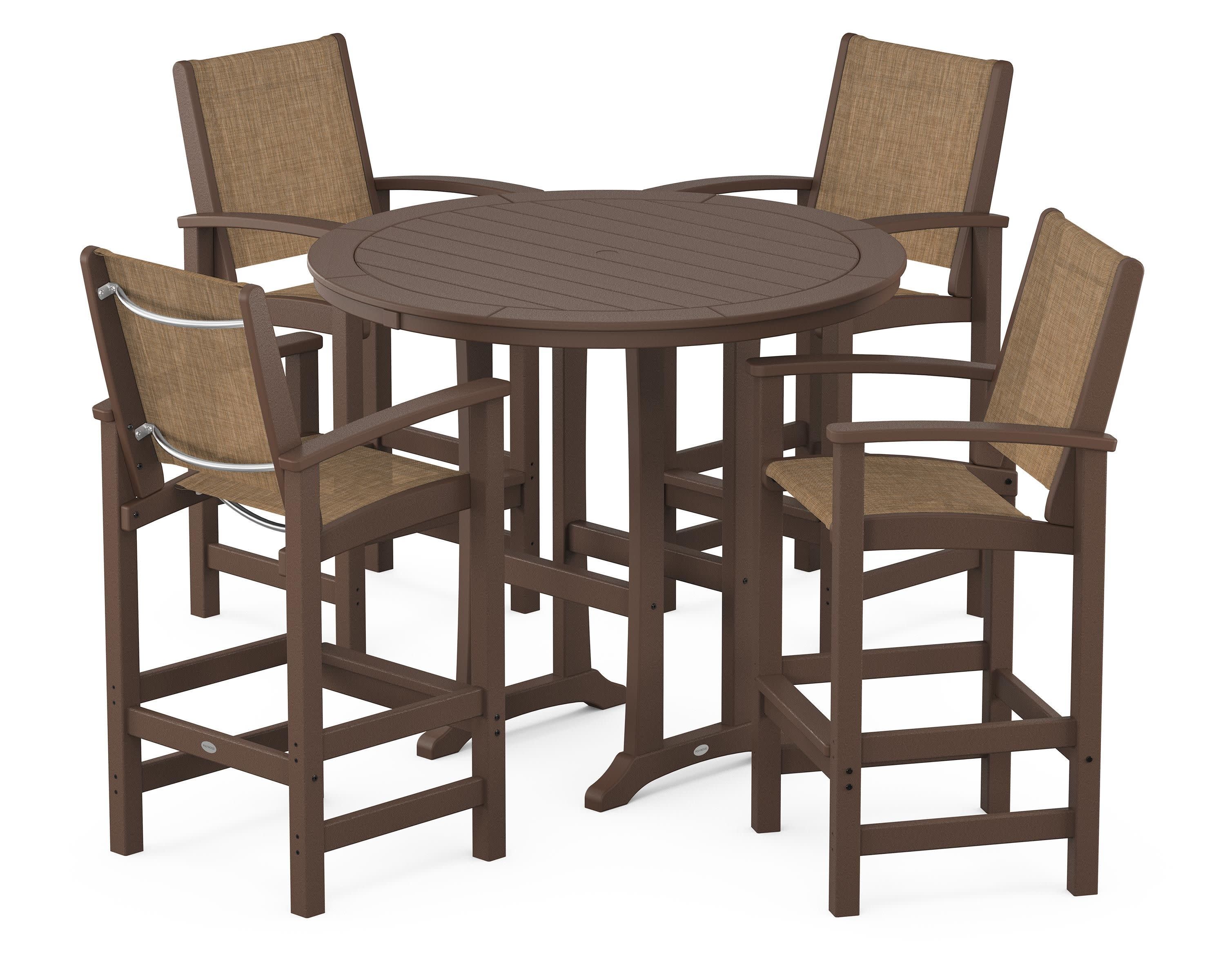 Coastal 5-Piece Nautical Trestle Bar Set in Mahogany / Burlap Sling