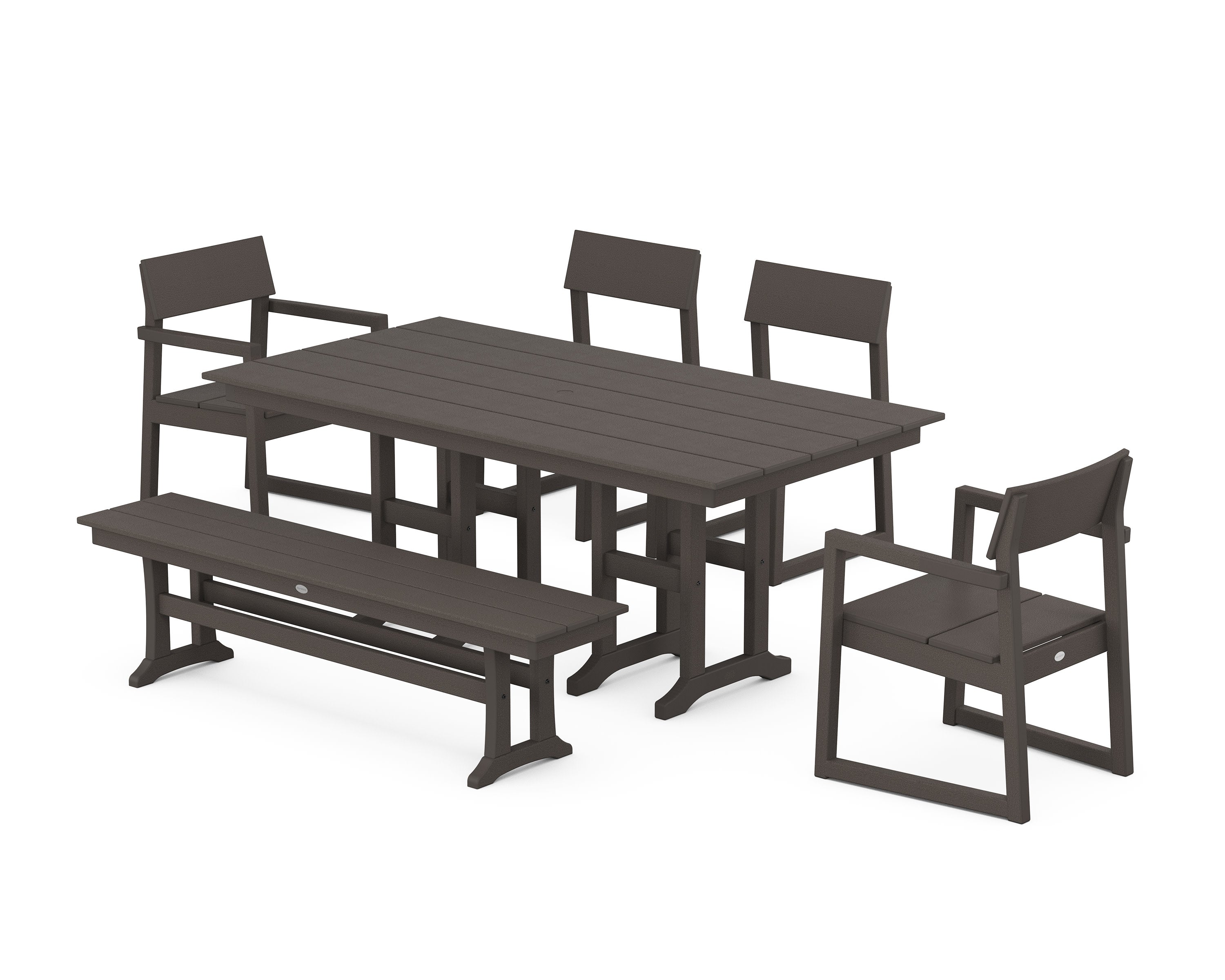 EDGE 6-Piece Farmhouse Dining Set in Vintage Coffee