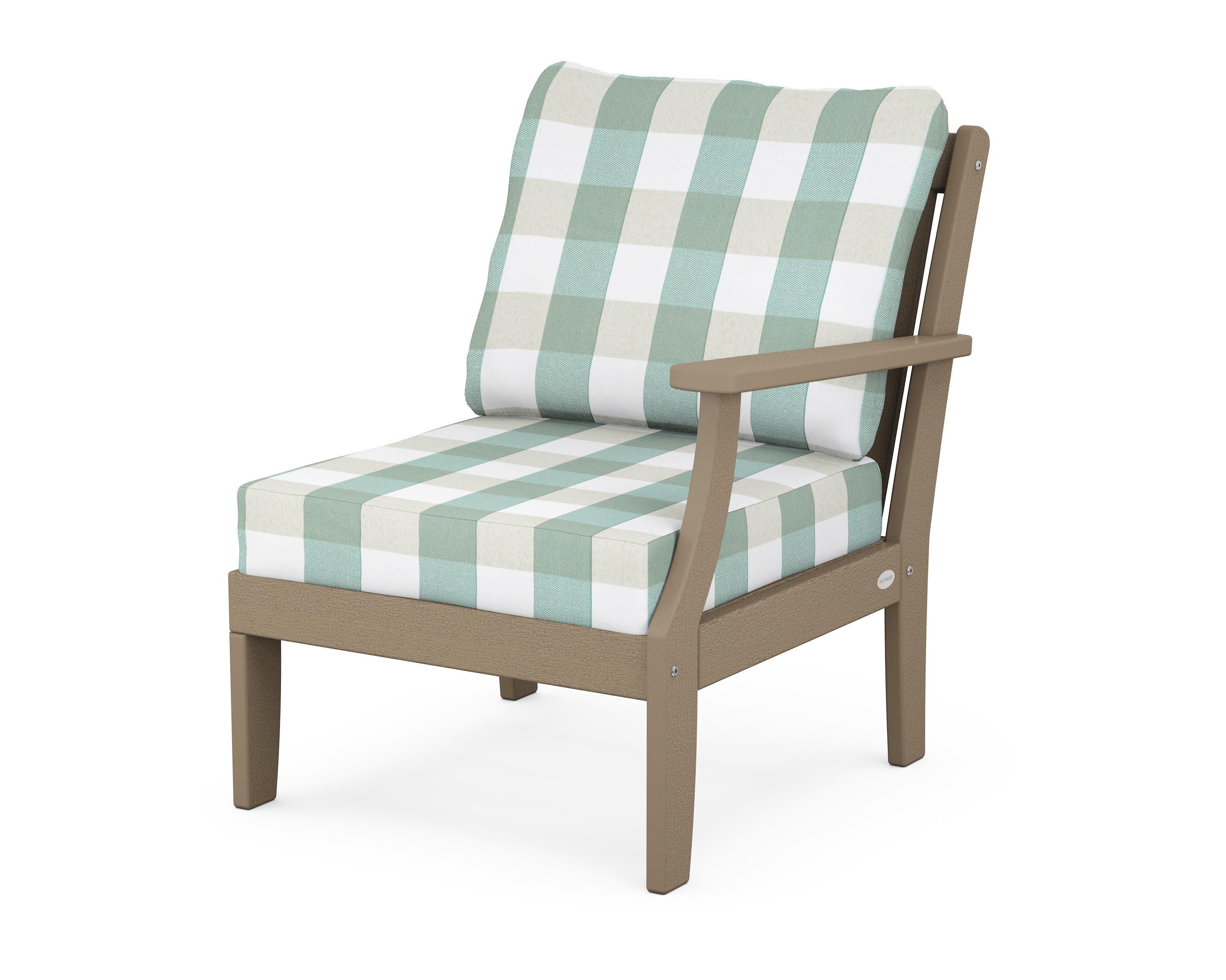 Braxton Modular Right Arm Chair in Vintage Sahara / Buffalo Plaid Glacier Spa