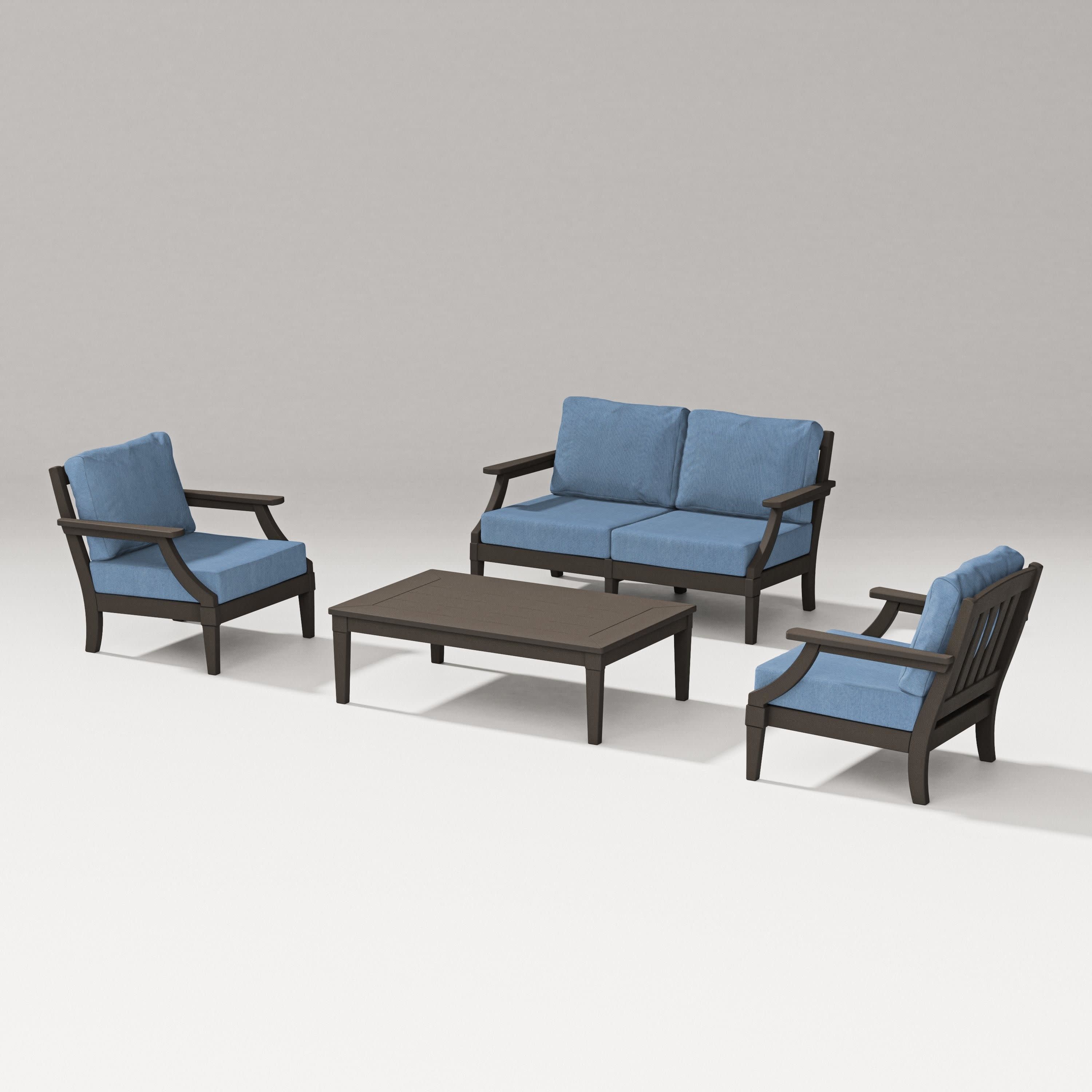 Estate Lounge 4-Piece Loveseat Set in Vintage Coffee / Sky Blue
