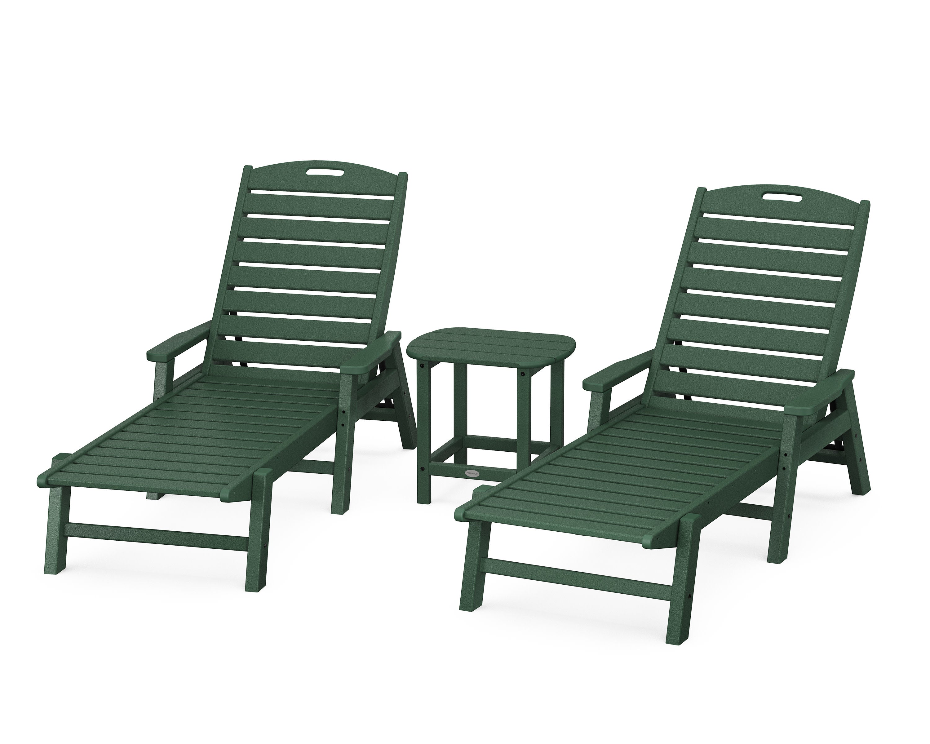 Nautical 3-Piece Chaise Lounge with Arms Set with South Beach 18" Side Table in Green