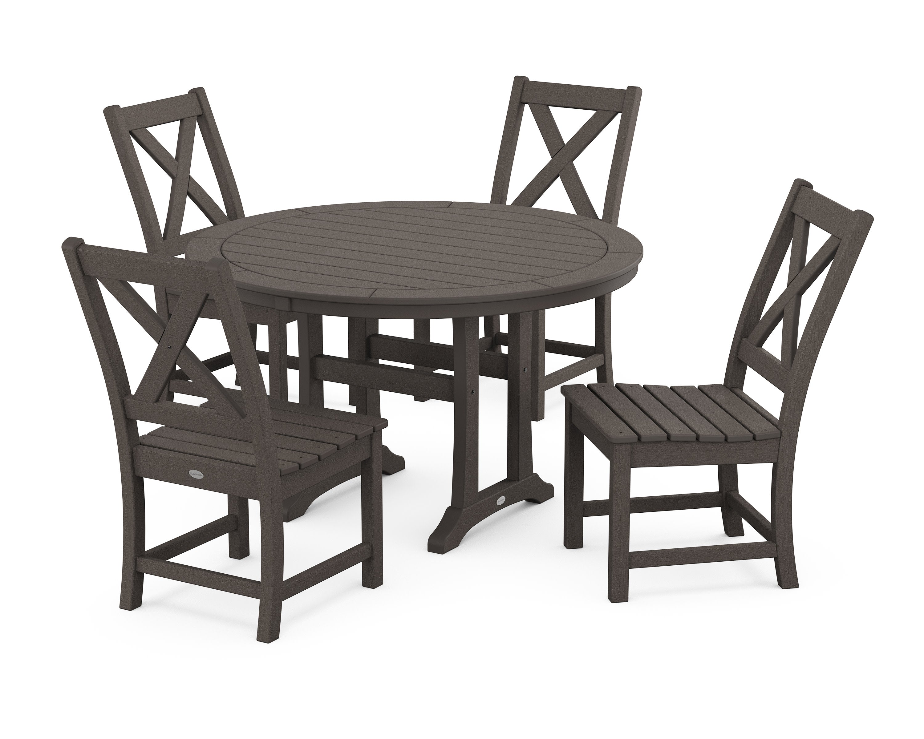 Braxton Side Chair 5-Piece Round Dining Set With Trestle Legs in Vintage Coffee