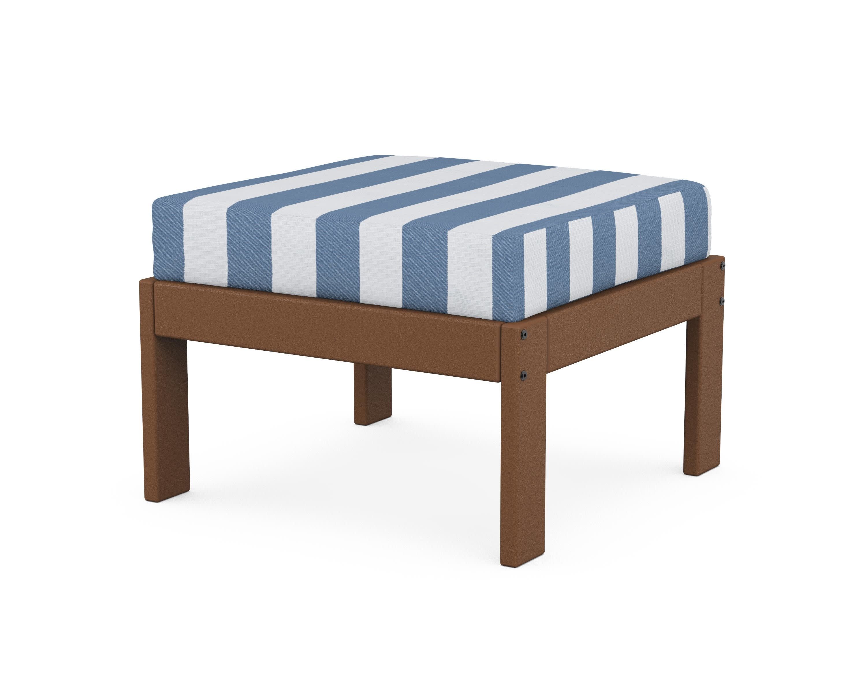 Vineyard Modular Ottoman in Teak / Cabana Stripe Sky Blue