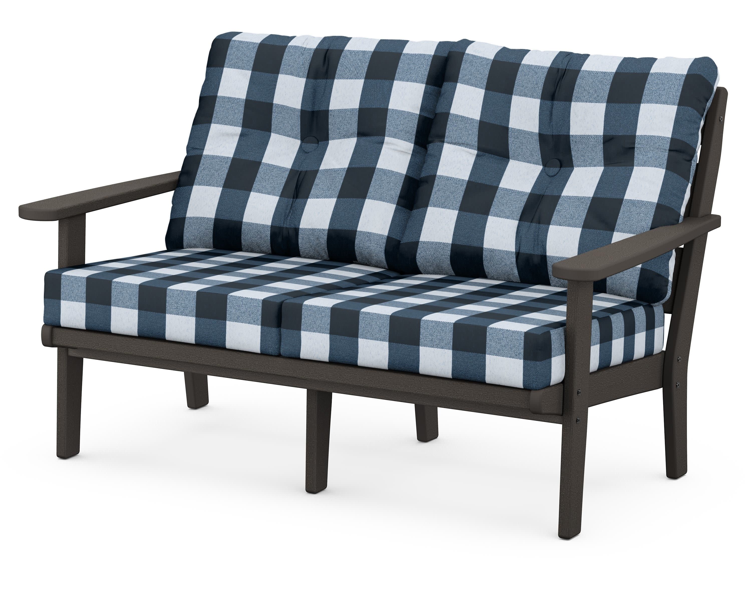 Lakeside Deep Seating Loveseat in Vintage Coffee / Buffalo Plaid Marine Indigo