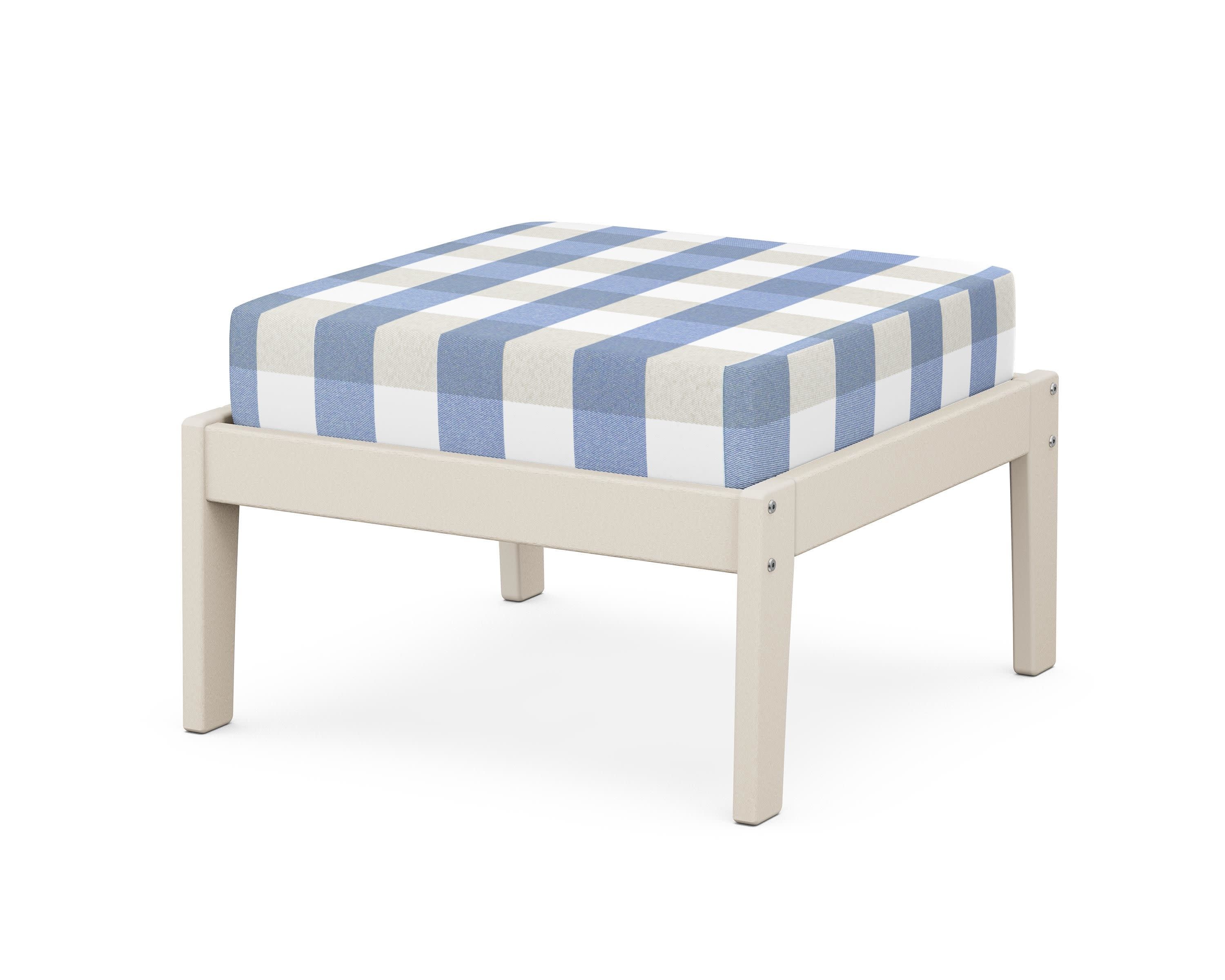 Deep Seating Ottoman in Sand / Buffalo Plaid Sky Blue