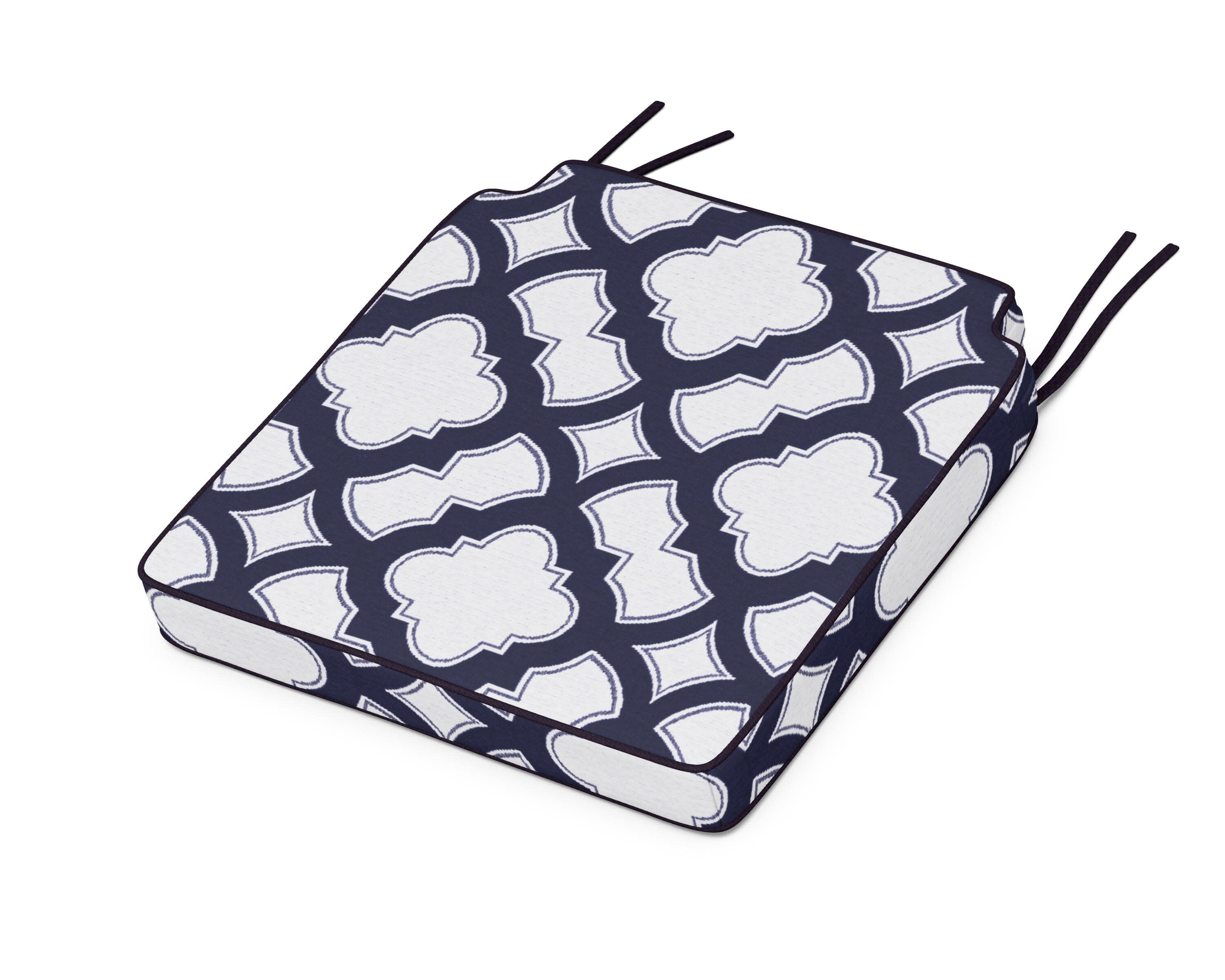 Acadia Dining Side Seat Cushion in Trellis Navy
