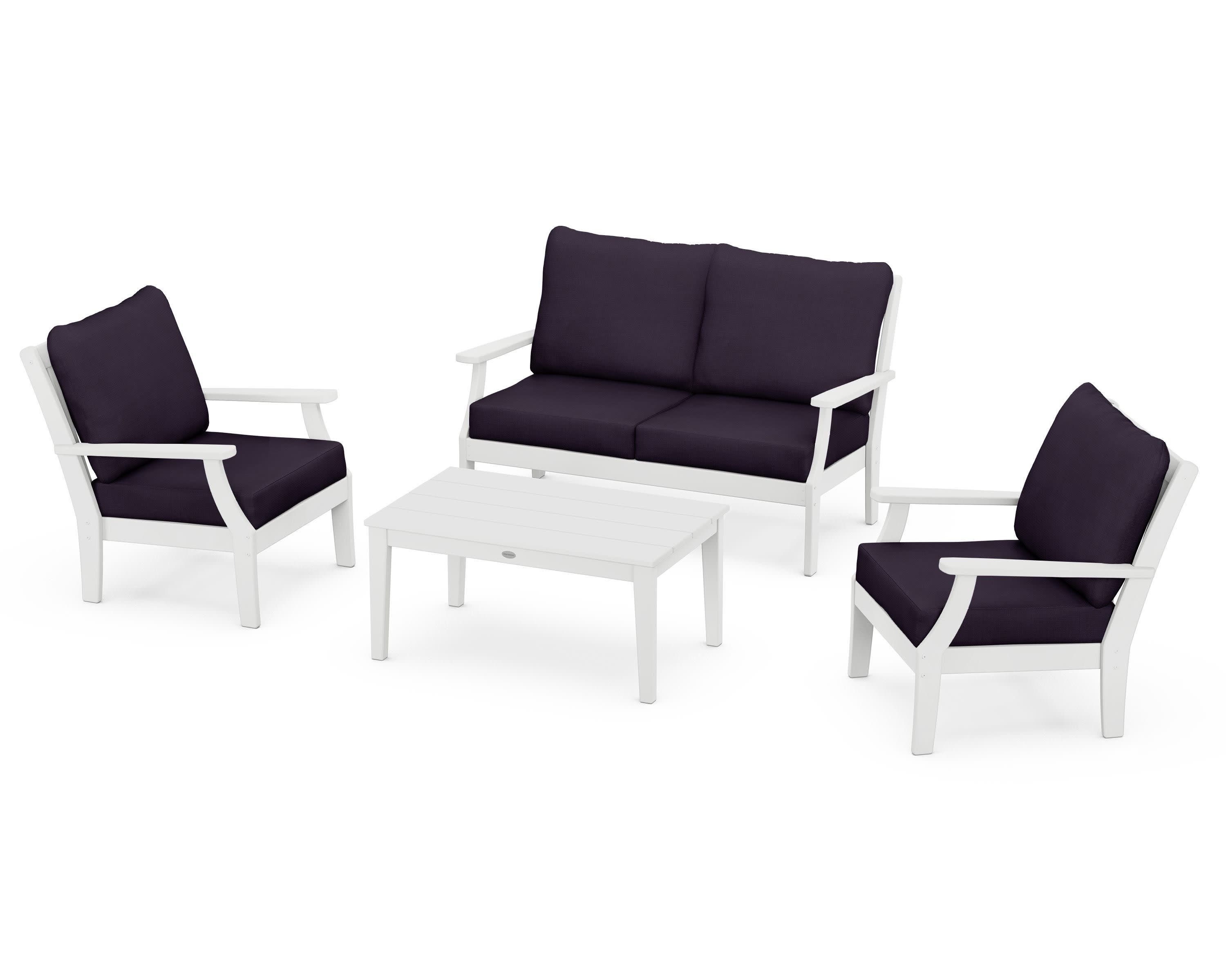 Braxton 4-Piece Deep Seating Chair Set in White / Navy Linen