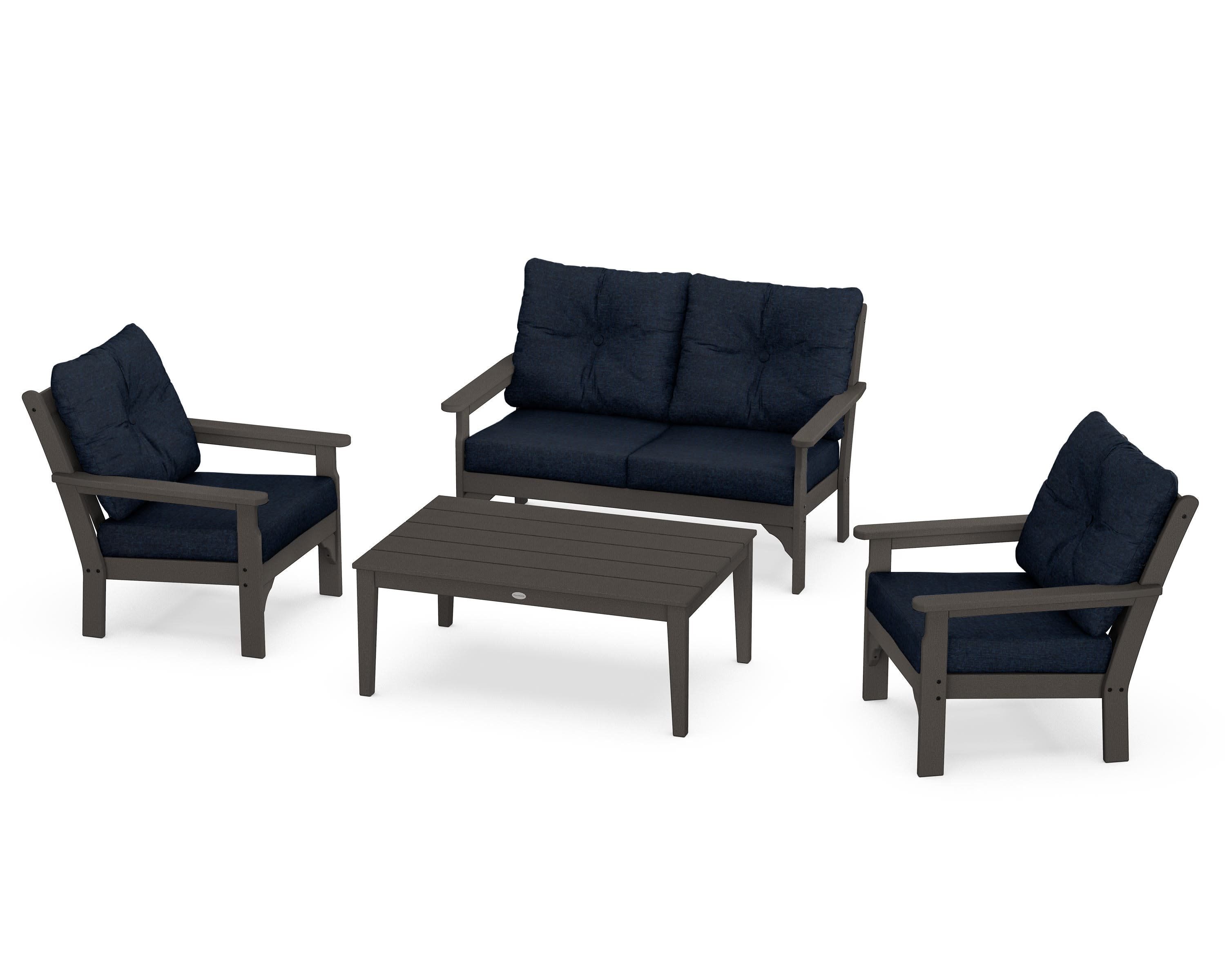 Vineyard 4-Piece Deep Seating Set in Vintage Coffee / Marine Indigo