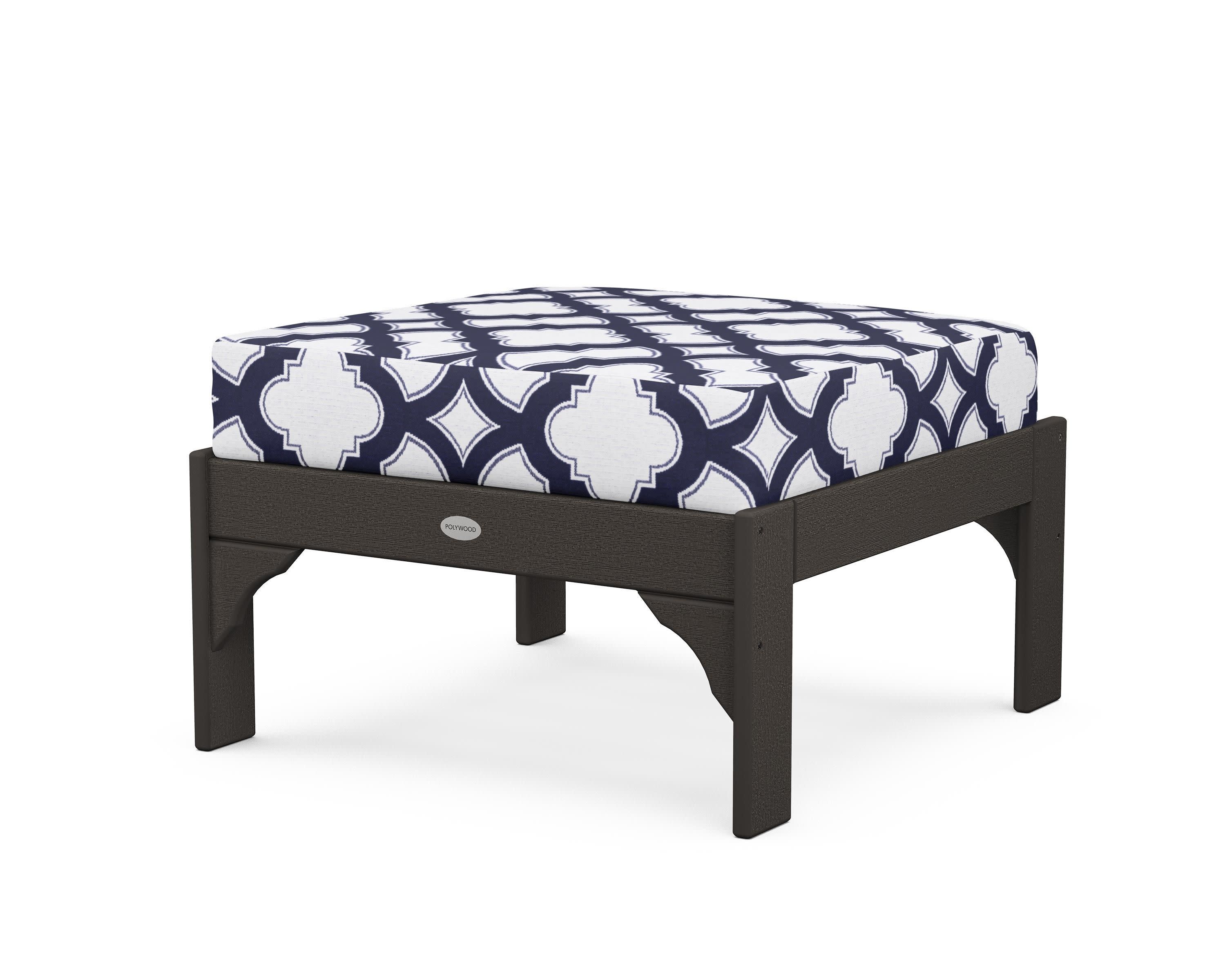 Vineyard Deep Seating Ottoman in Vintage Coffee / Trellis Navy