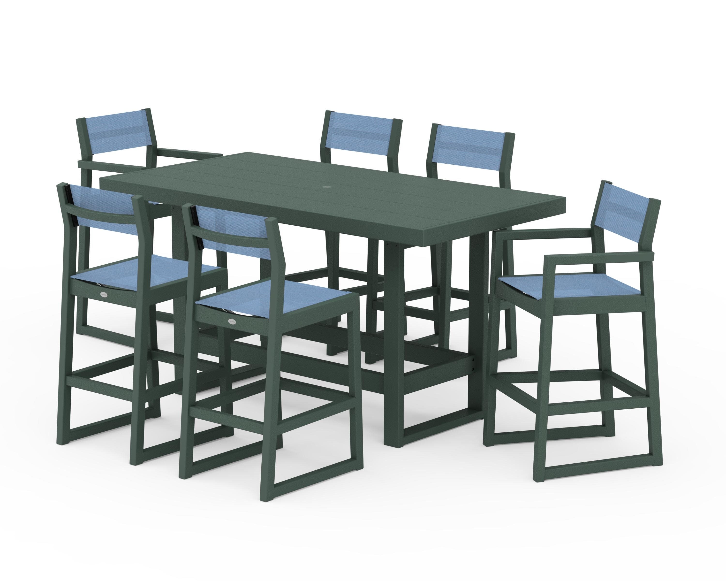 EDGE Sling 7-Piece Bar Table Set in Green / Poolside Sling