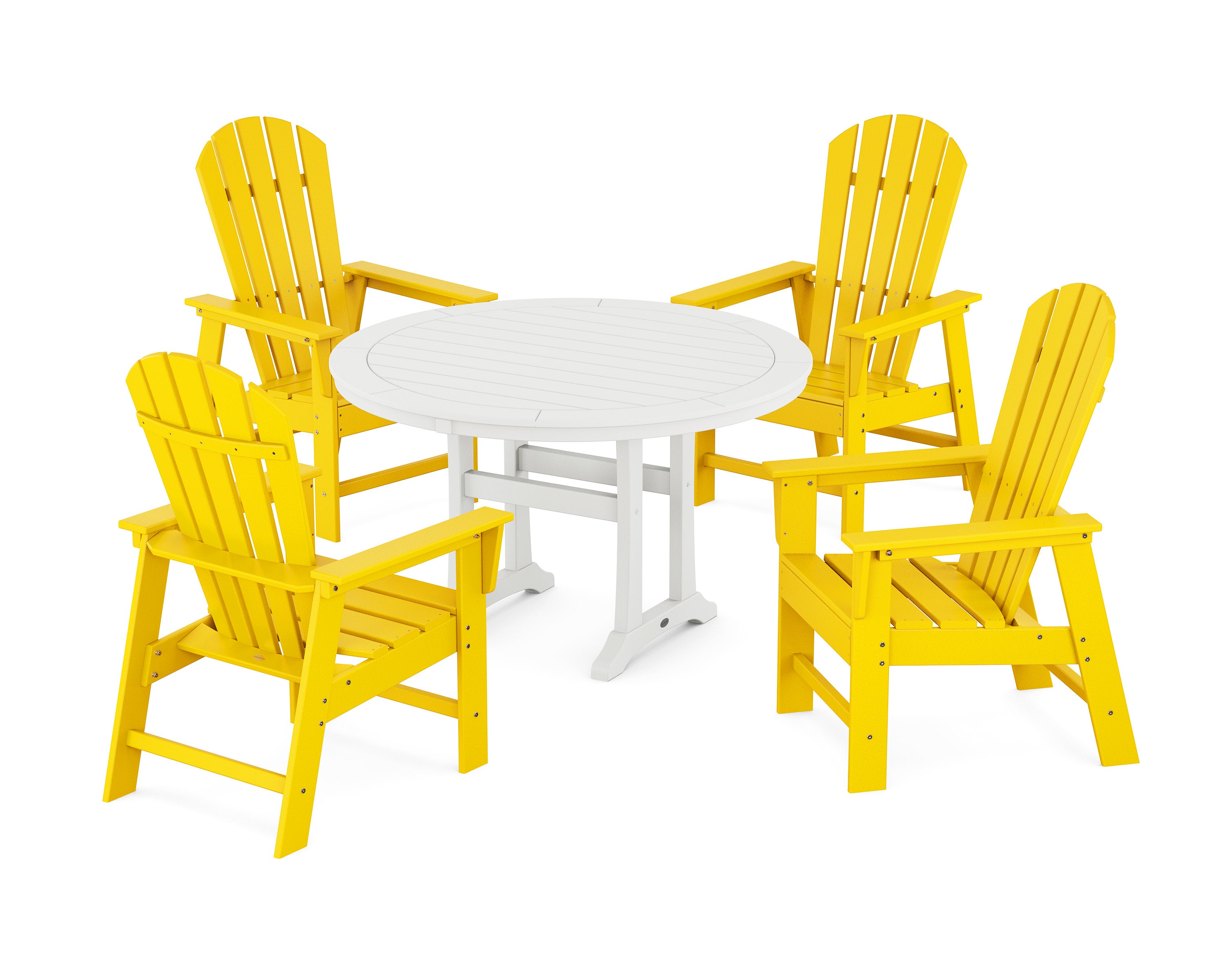 South Beach 5-Piece Round Dining Set with Trestle Legs in Lemon / White