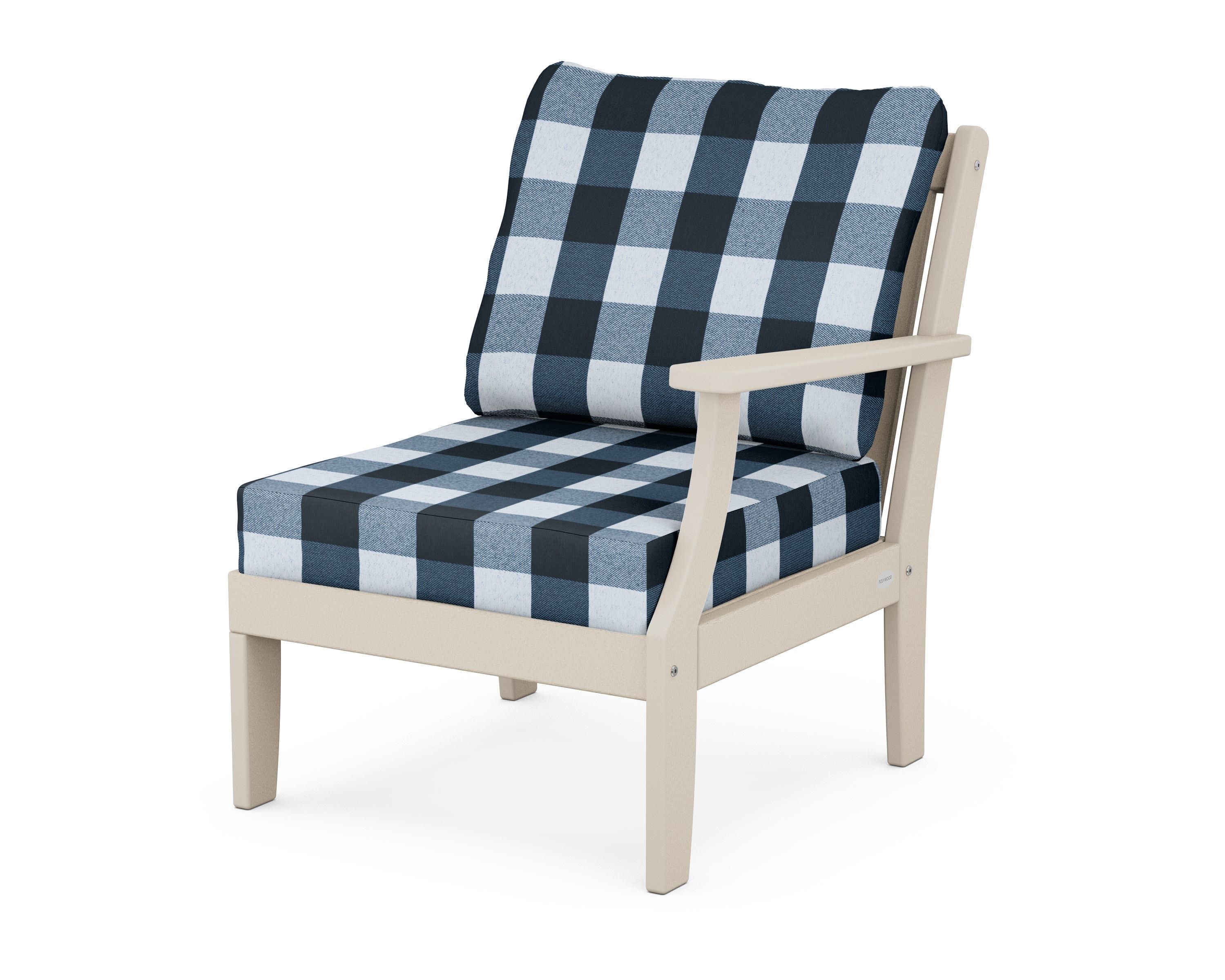 Braxton Modular Right Arm Chair in Sand / Buffalo Plaid Marine Indigo