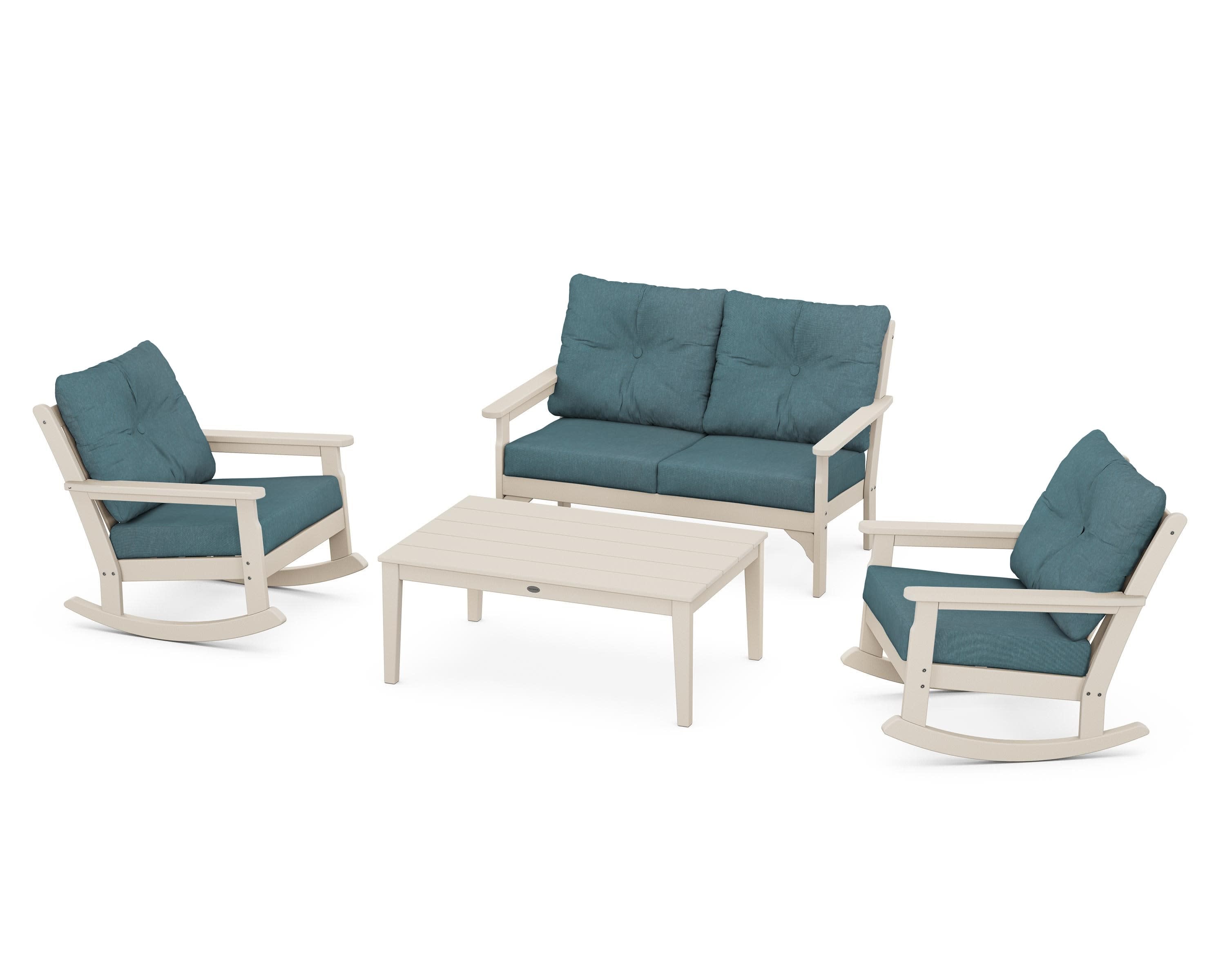 Vineyard 4-Piece Deep Seating Rocking Chair Set in Sand / Ocean Teal