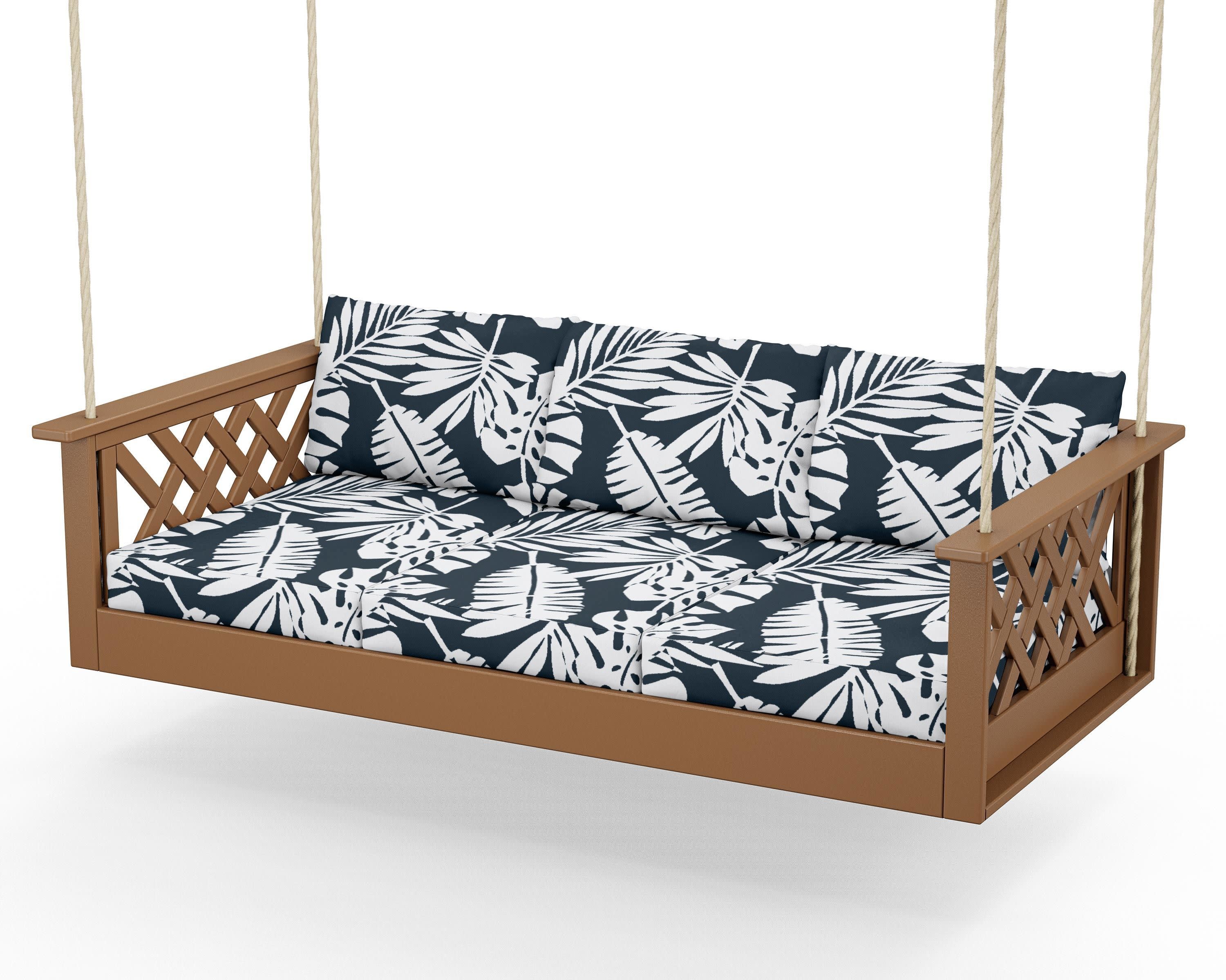 Wovendale Daybed Swing in Teak / Leaf Marine Indigo