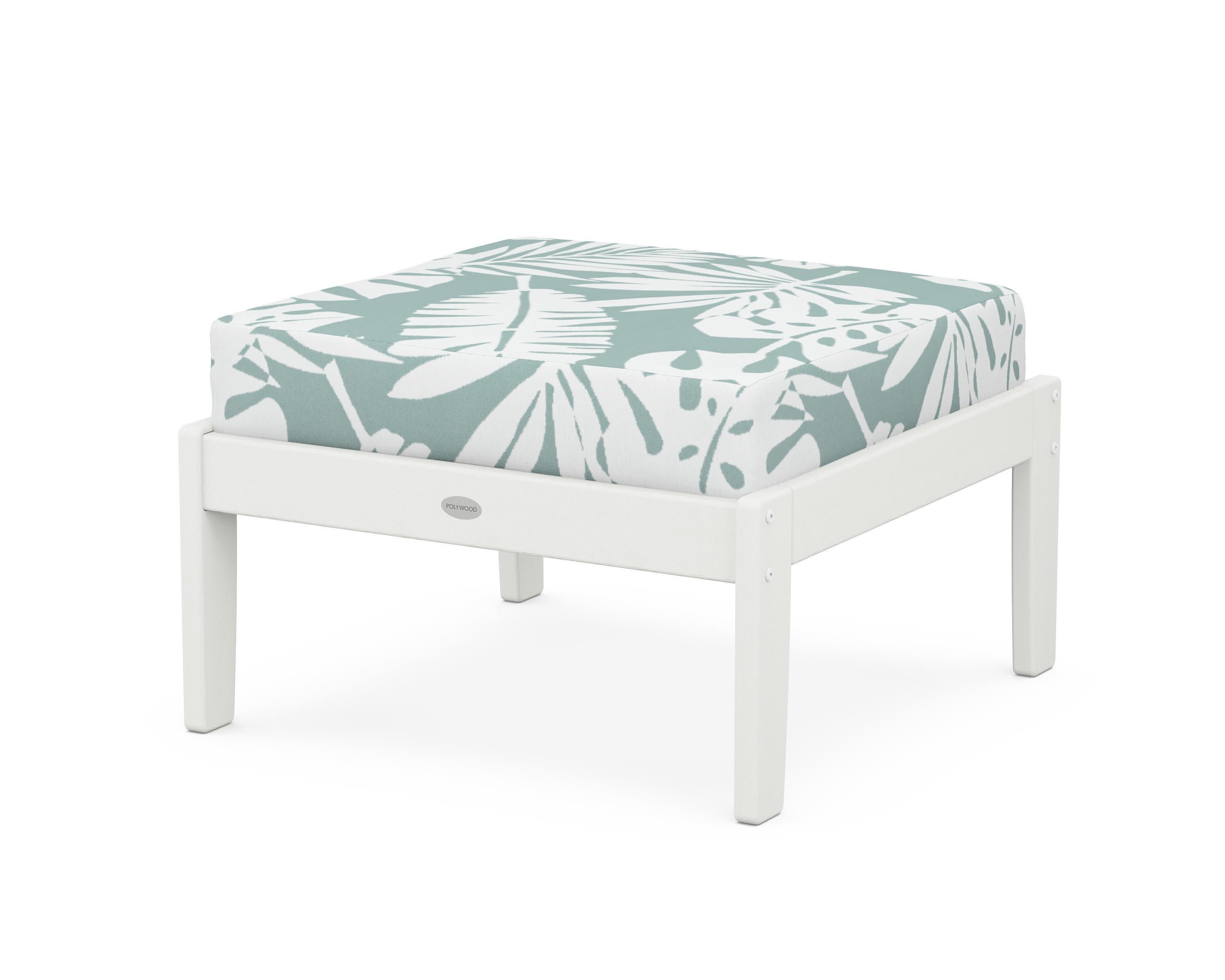 Braxton Deep Seating Ottoman in Vintage White / Leaf Glacier Spa