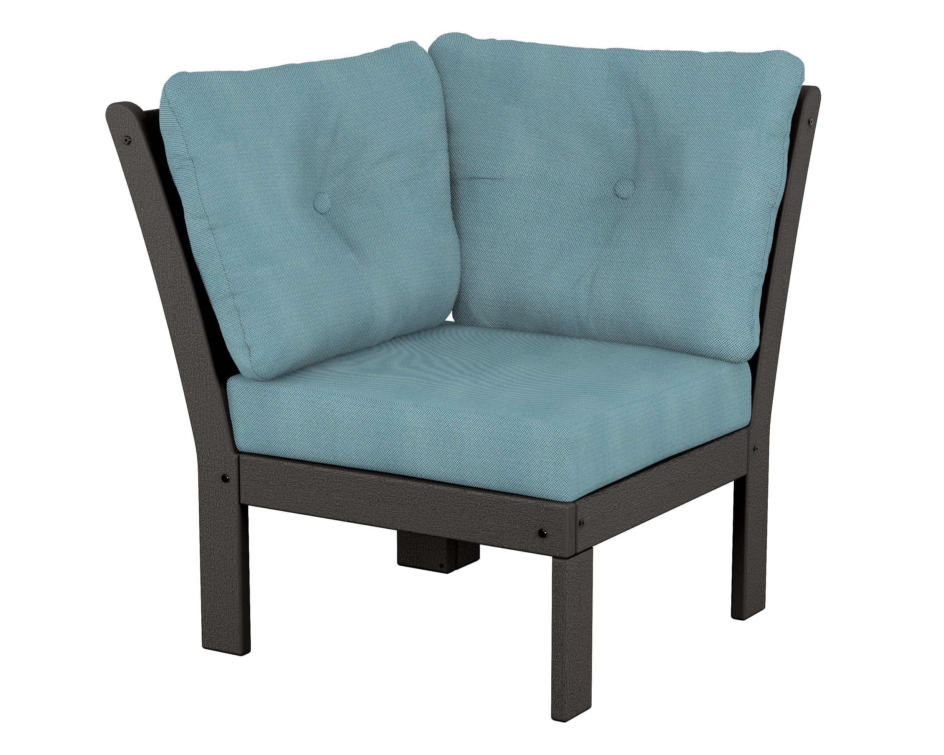 Vineyard Modular Corner Chair in Vintage Coffee / Lattice Sky Blue