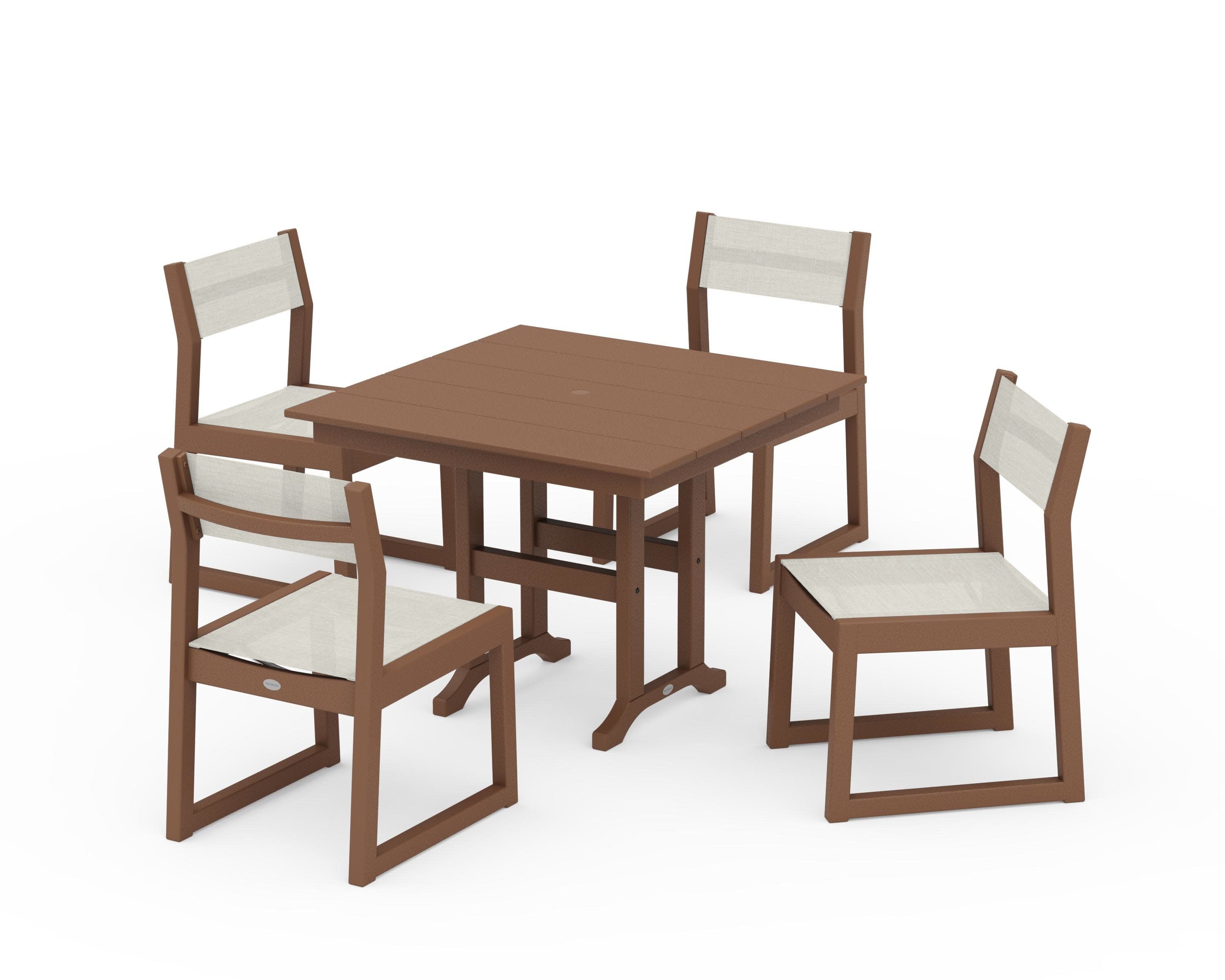 EDGE Sling Side Chair 5-Piece Farmhouse Dining Set in Teak / Parchment Sling