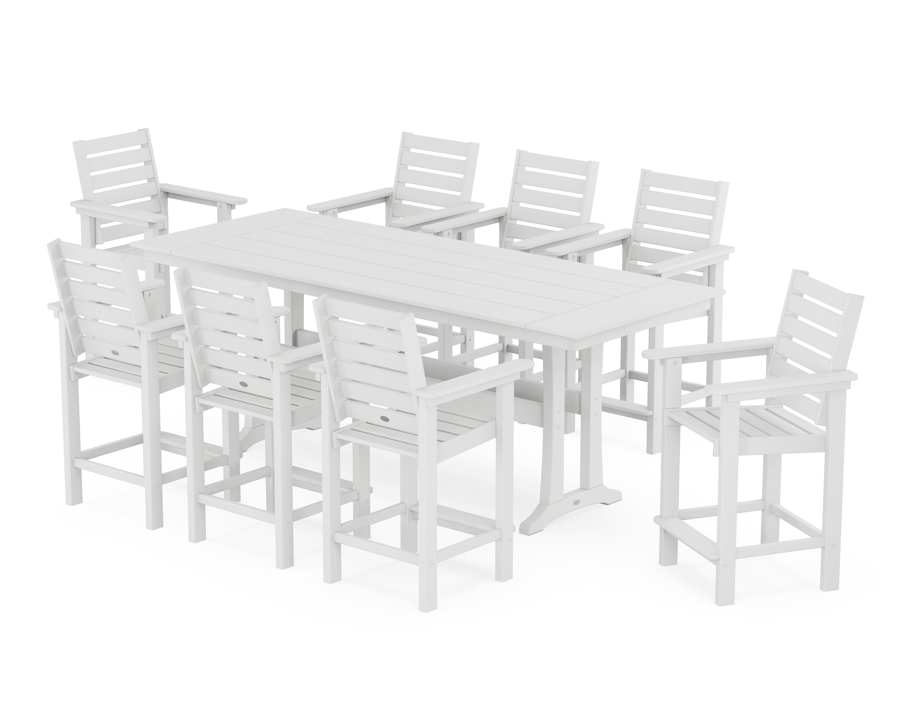 Captain 9-Piece Farmhouse Counter Set with Trestle Legs in White
