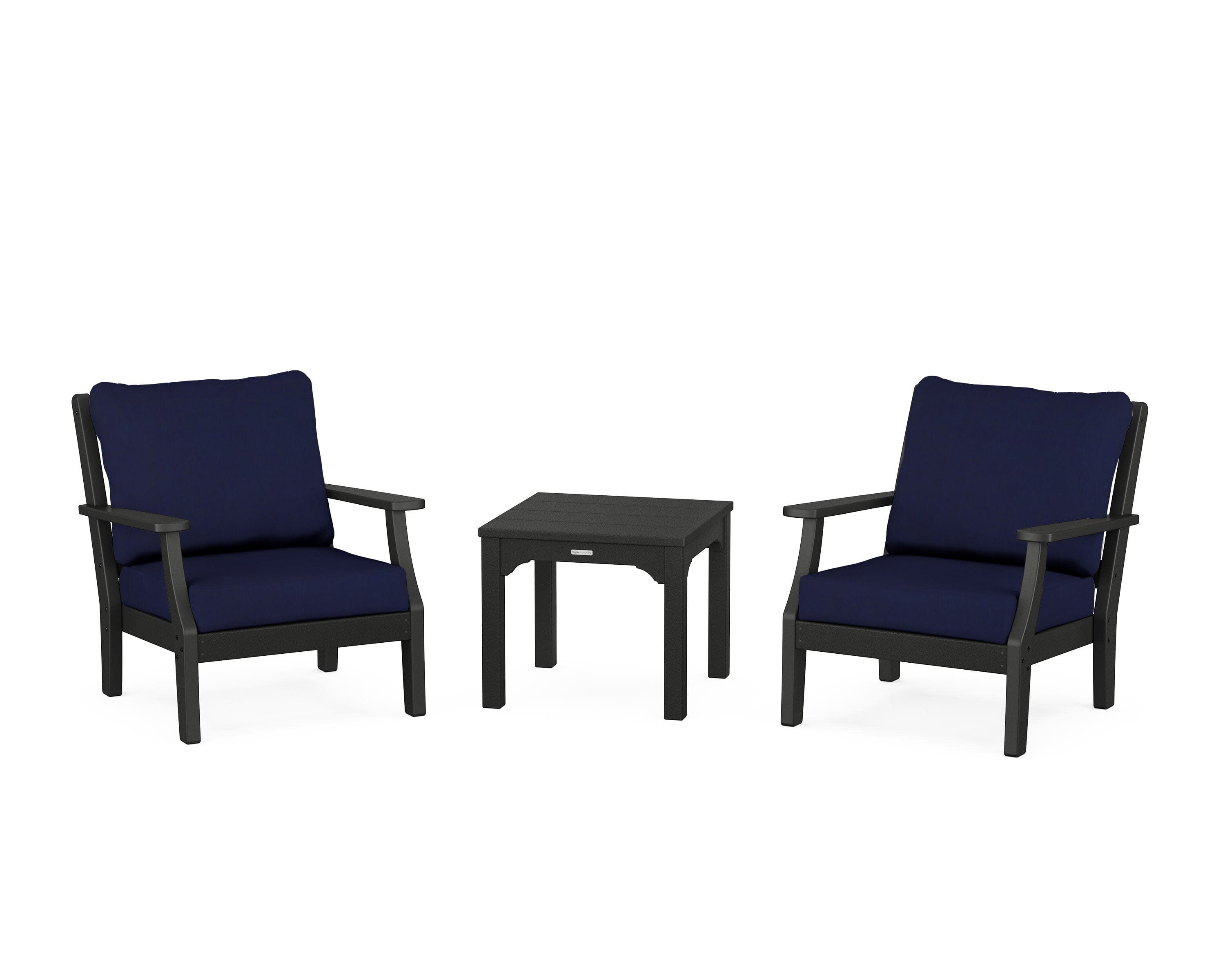 Chinoiserie 3-Piece Deep Seating Set in Black / Navy