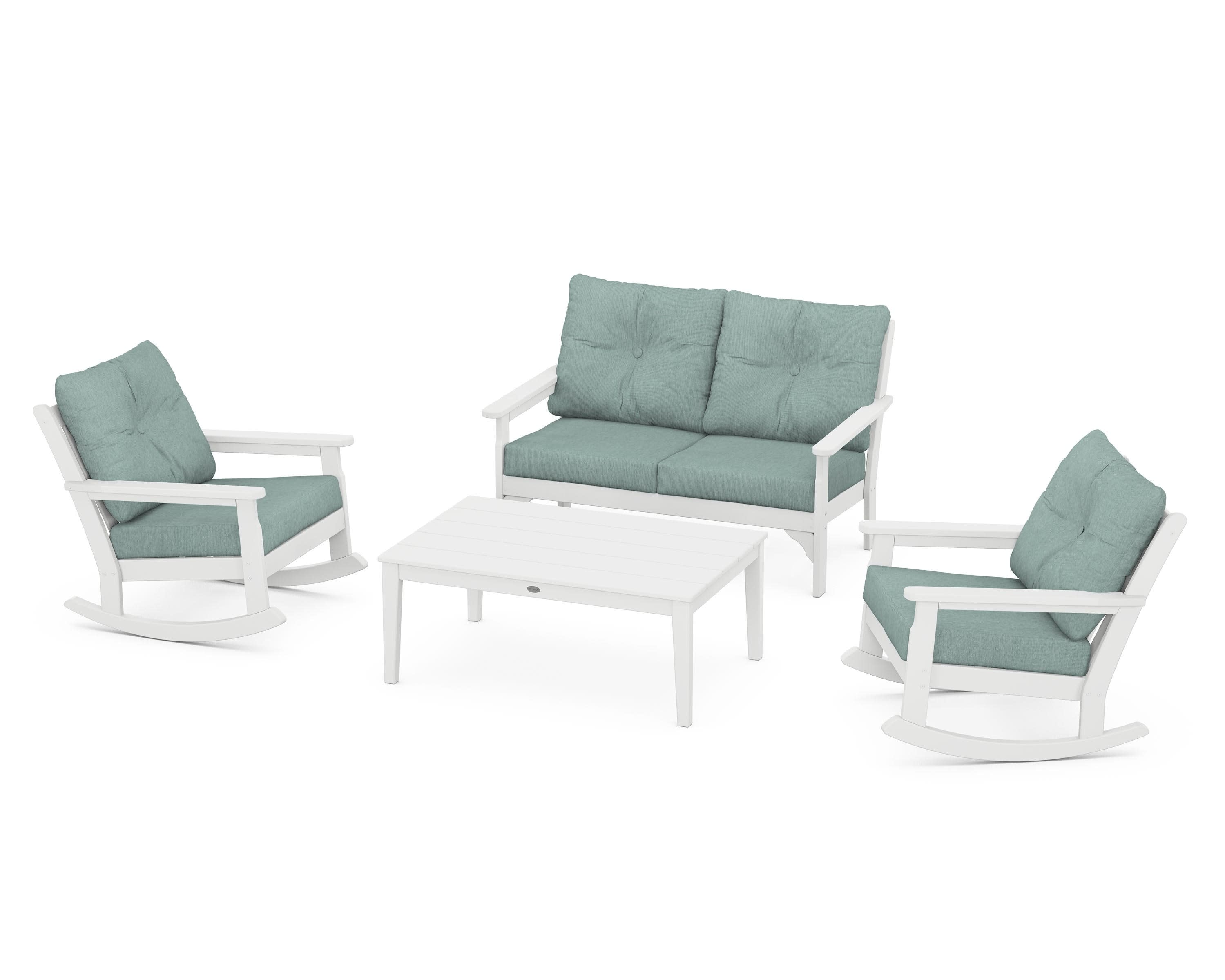 Vineyard 4-Piece Deep Seating Rocking Chair Set in White / Glacier Spa