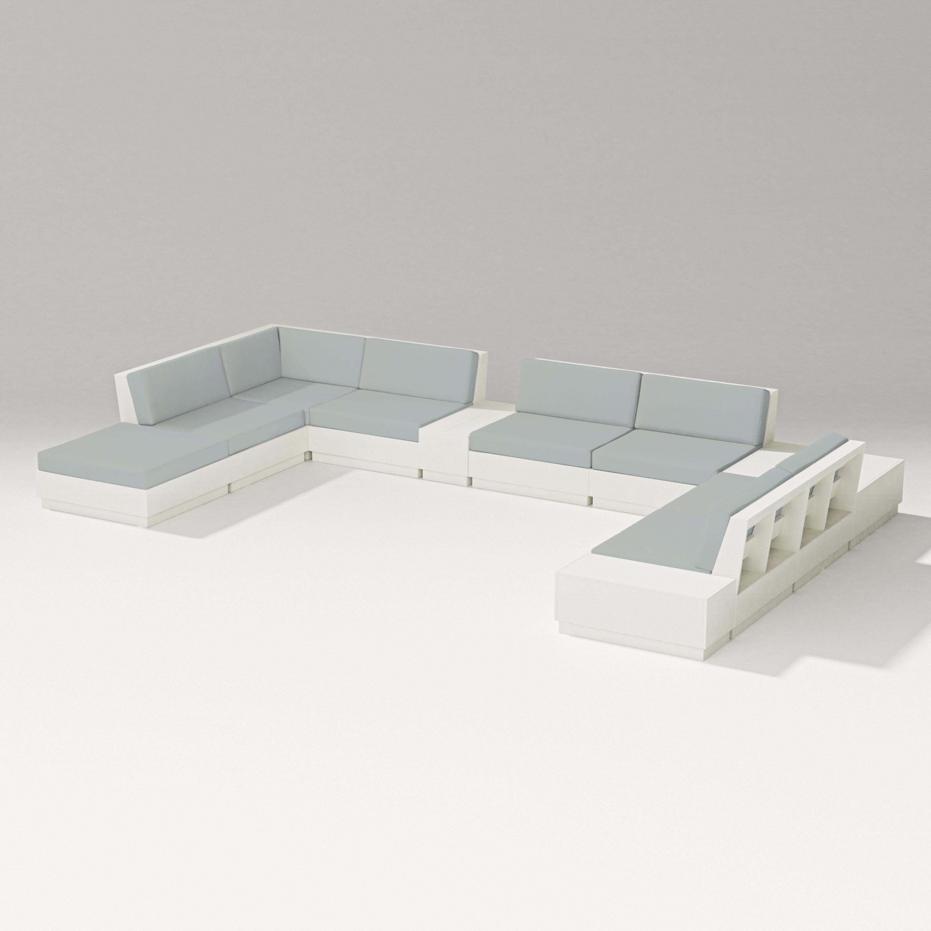 Elevate 11-Piece Conversation Sectional Set in Vintage White / Spa