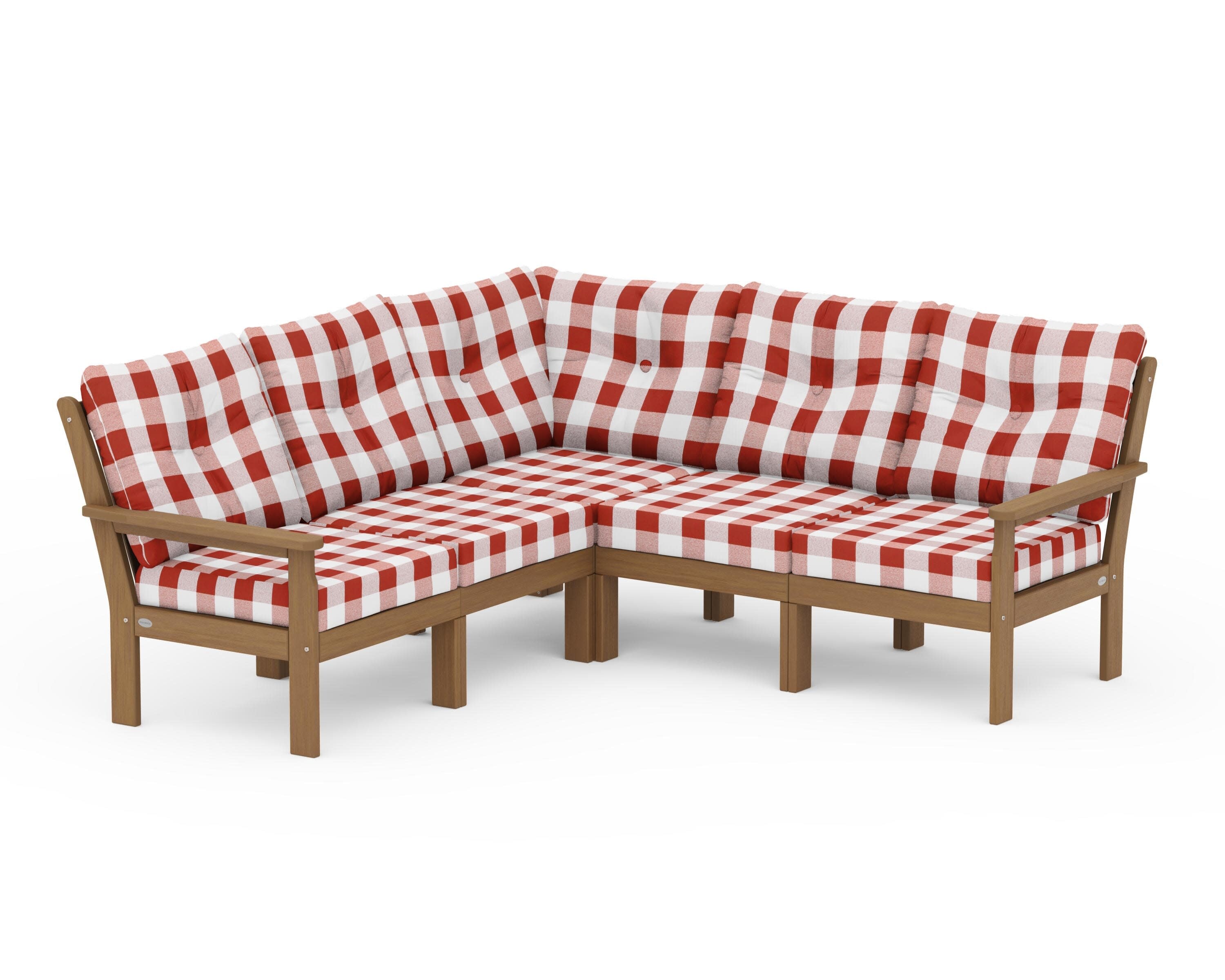 Vineyard 5-Piece Sectional in Natural / Buffalo Plaid Crimson