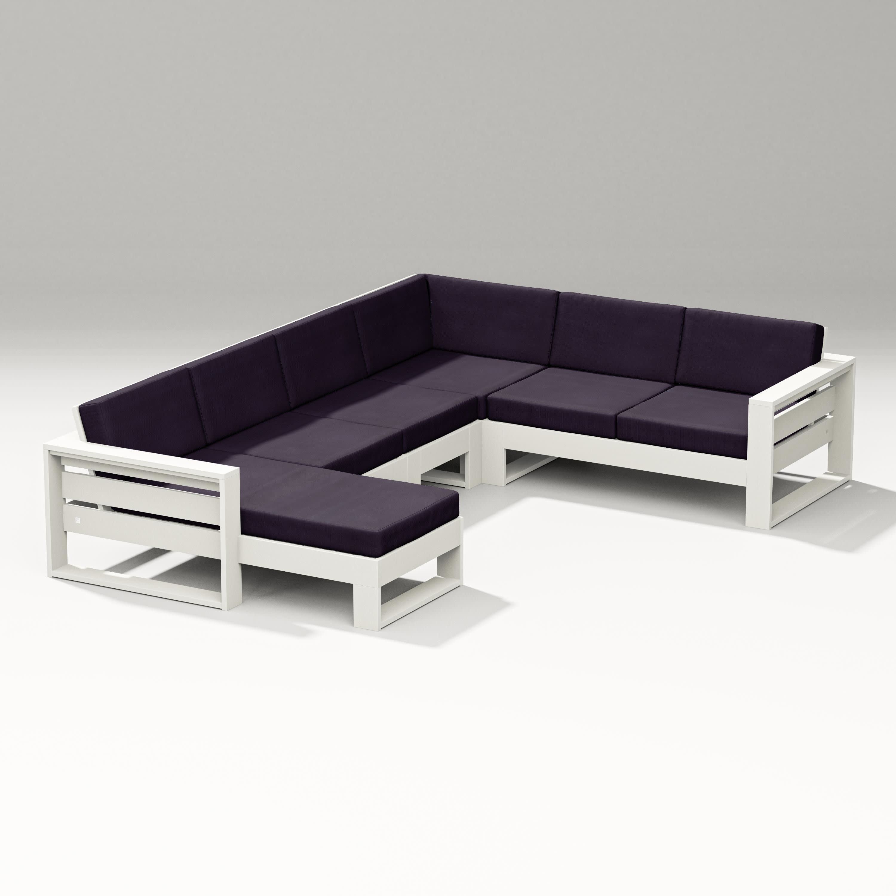 Latitude Corner Sectional with Left Chaise in Vintage White / Navy Linen