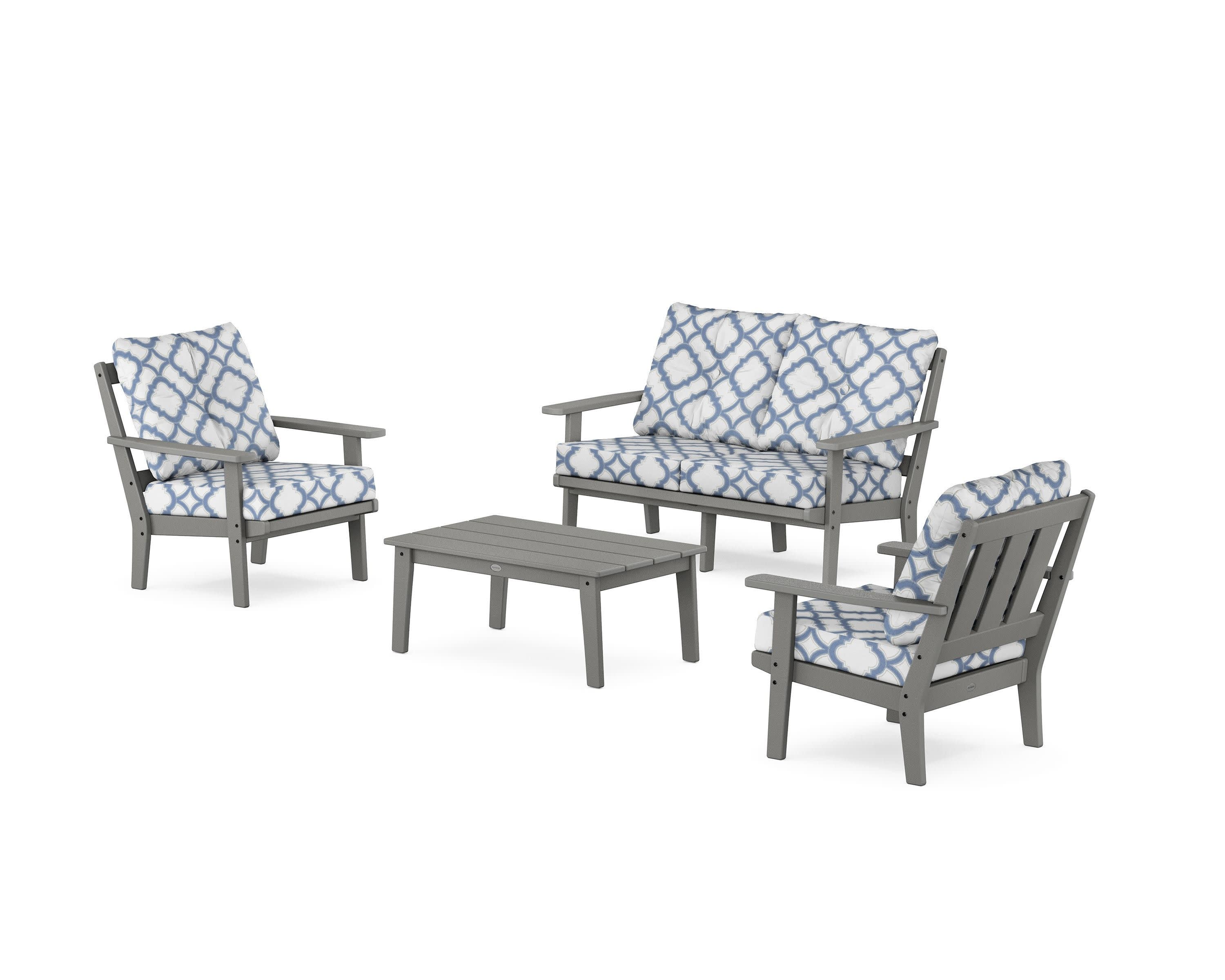 Oxford 4-Piece Deep Seating Set with Loveseat in Slate Grey / Trellis Sky Blue