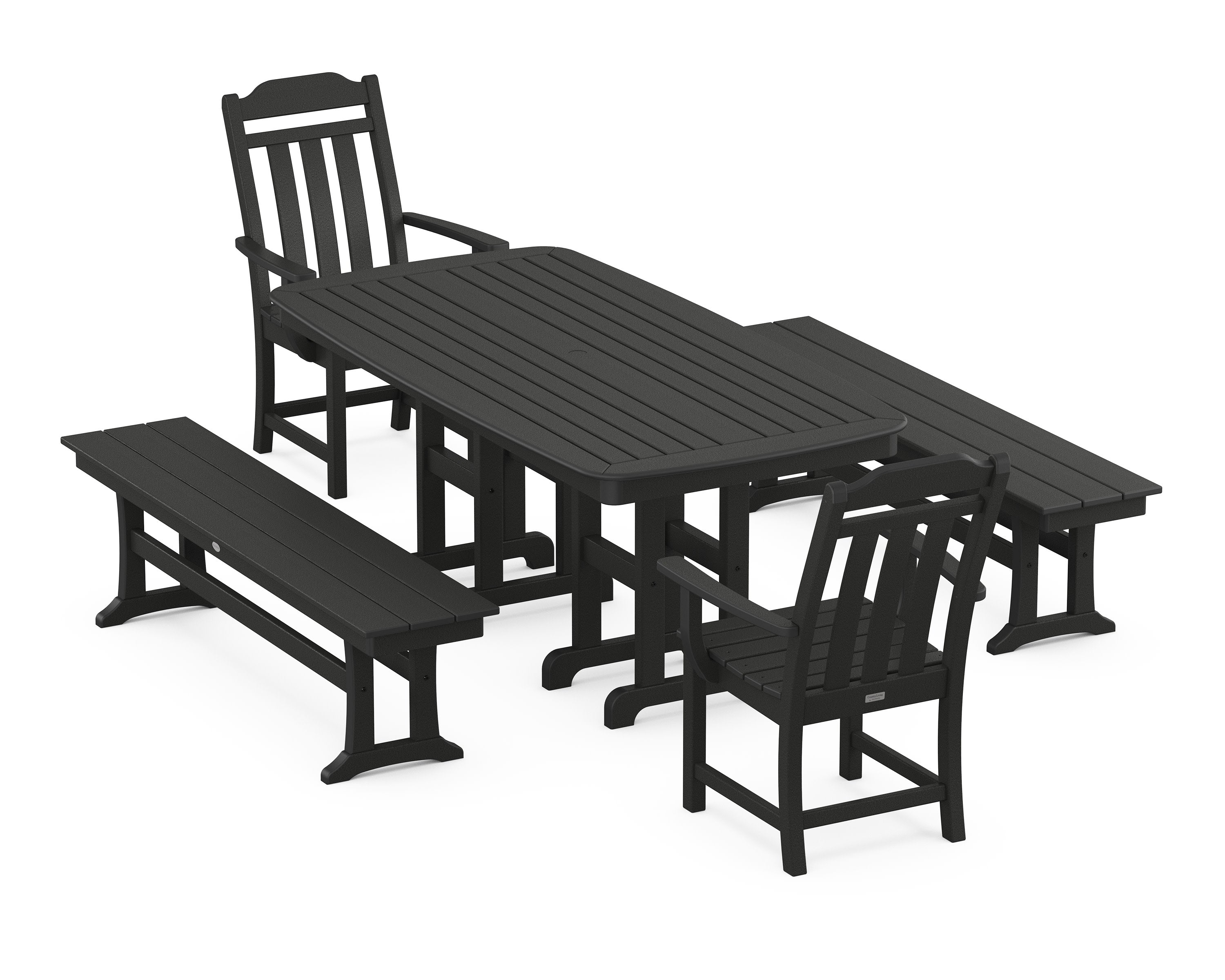 Cottage 5-Piece Dining Set with Benches in Black