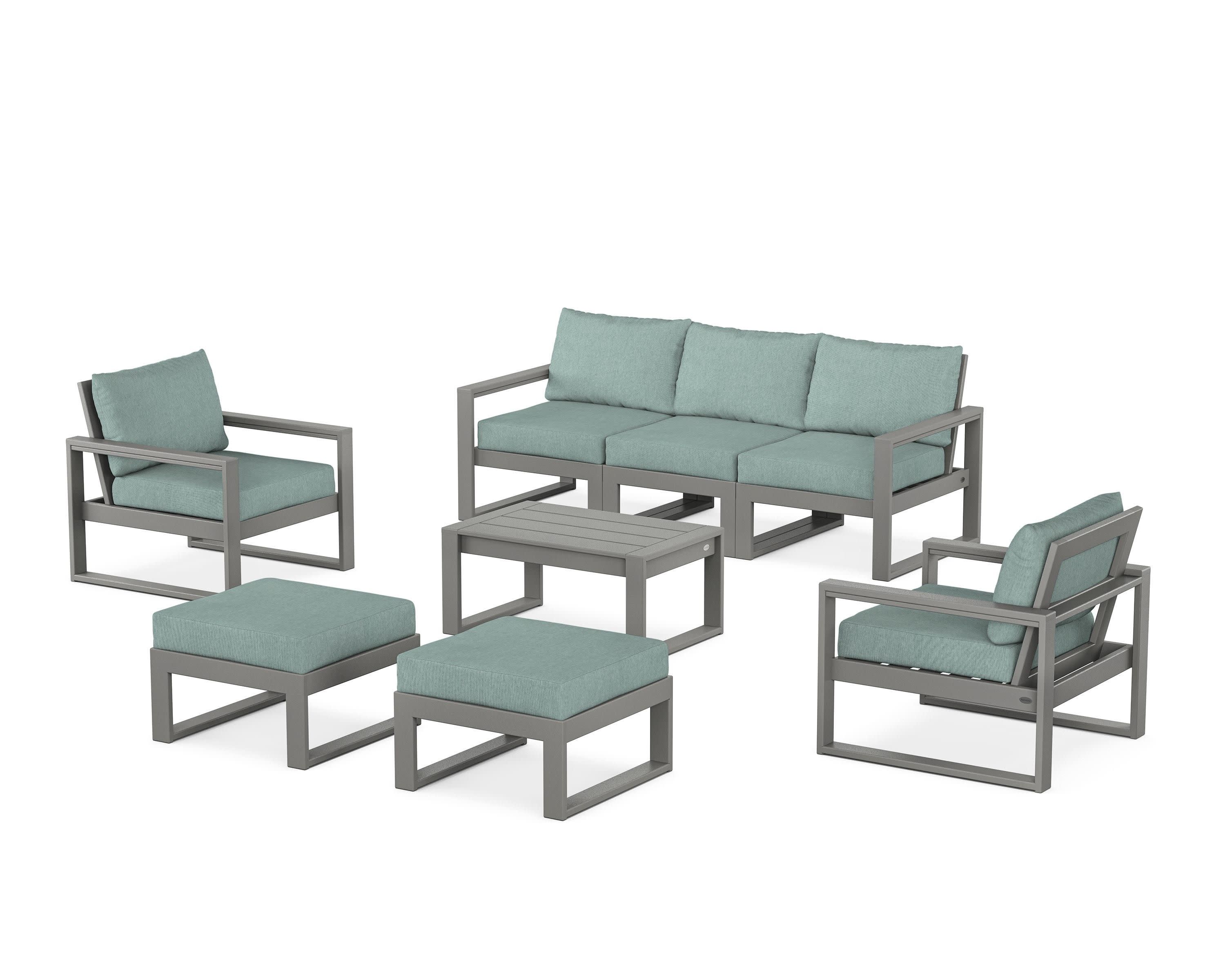 EDGE Sectional 8-Piece Lounge Sofa Set in Slate Grey / Glacier Spa