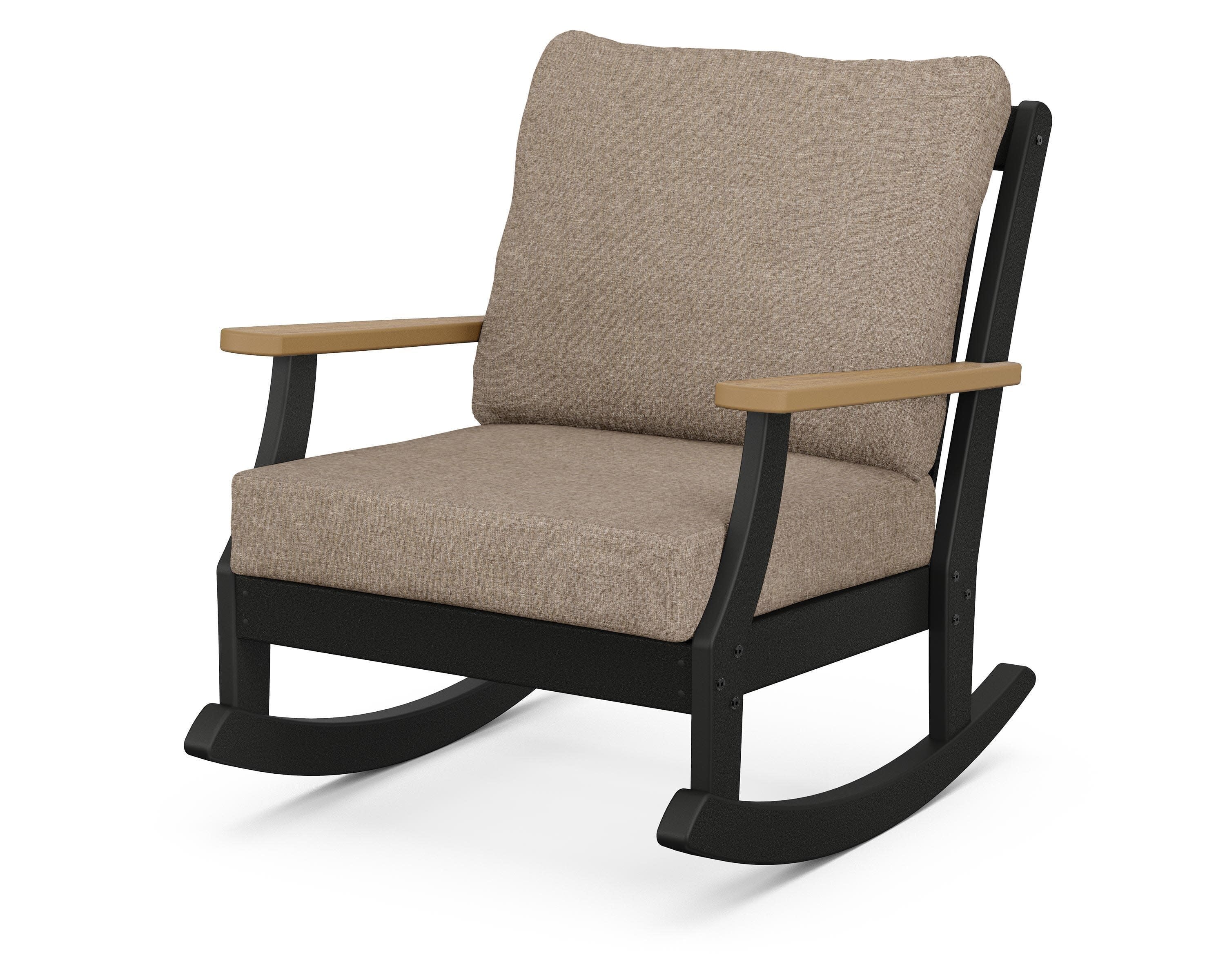 Braxton Deep Seating Rocking Chair in Black / Natural / Spiced Burlap